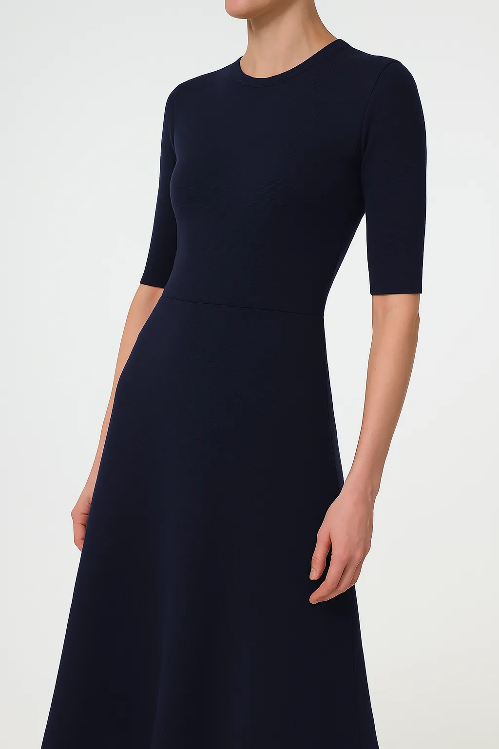 Seymore Knit Midi Dress in Dark Navy Merino Wool Cashmere Wave Core