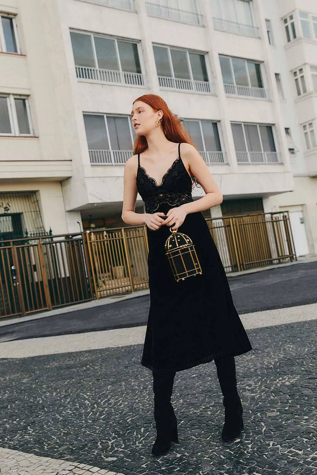 Black Richelieu Velvet Slip Dress Parisian Touch