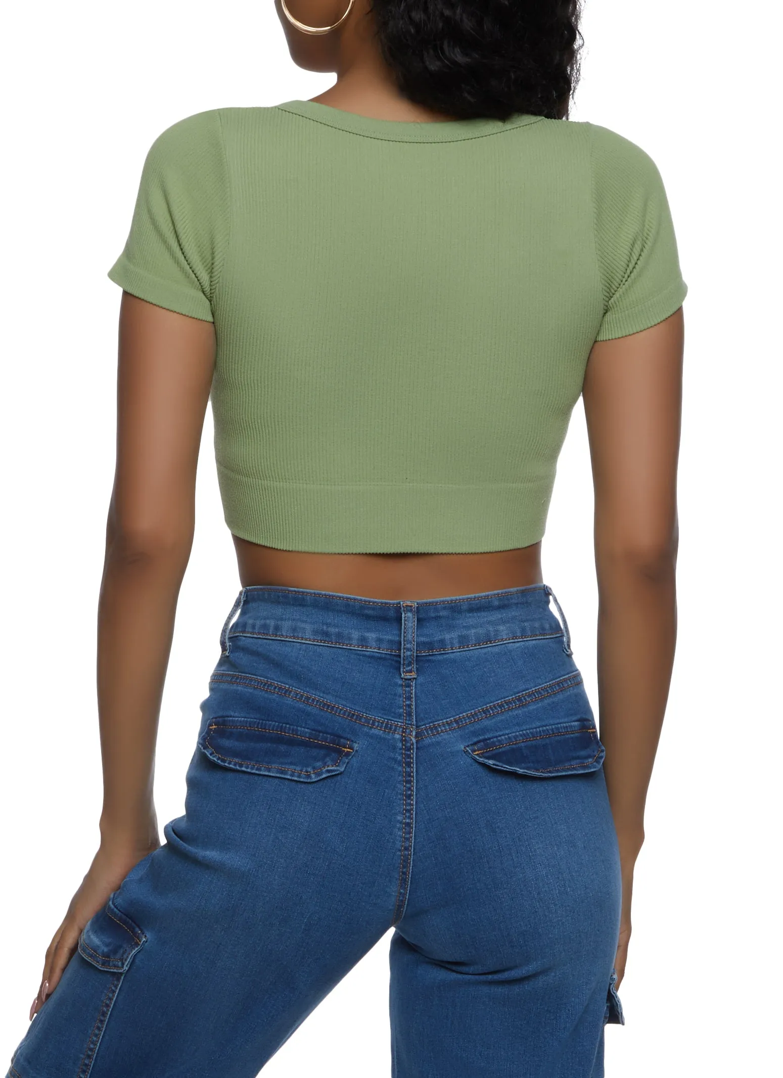 Active Wear Relaxed and Easy Seamless Ribbed V Neck Crop Top