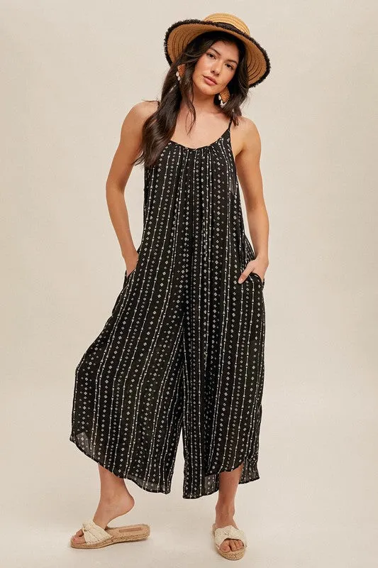 Boho Black Relaxed Jumpsuit Focus Mood Fine Weave