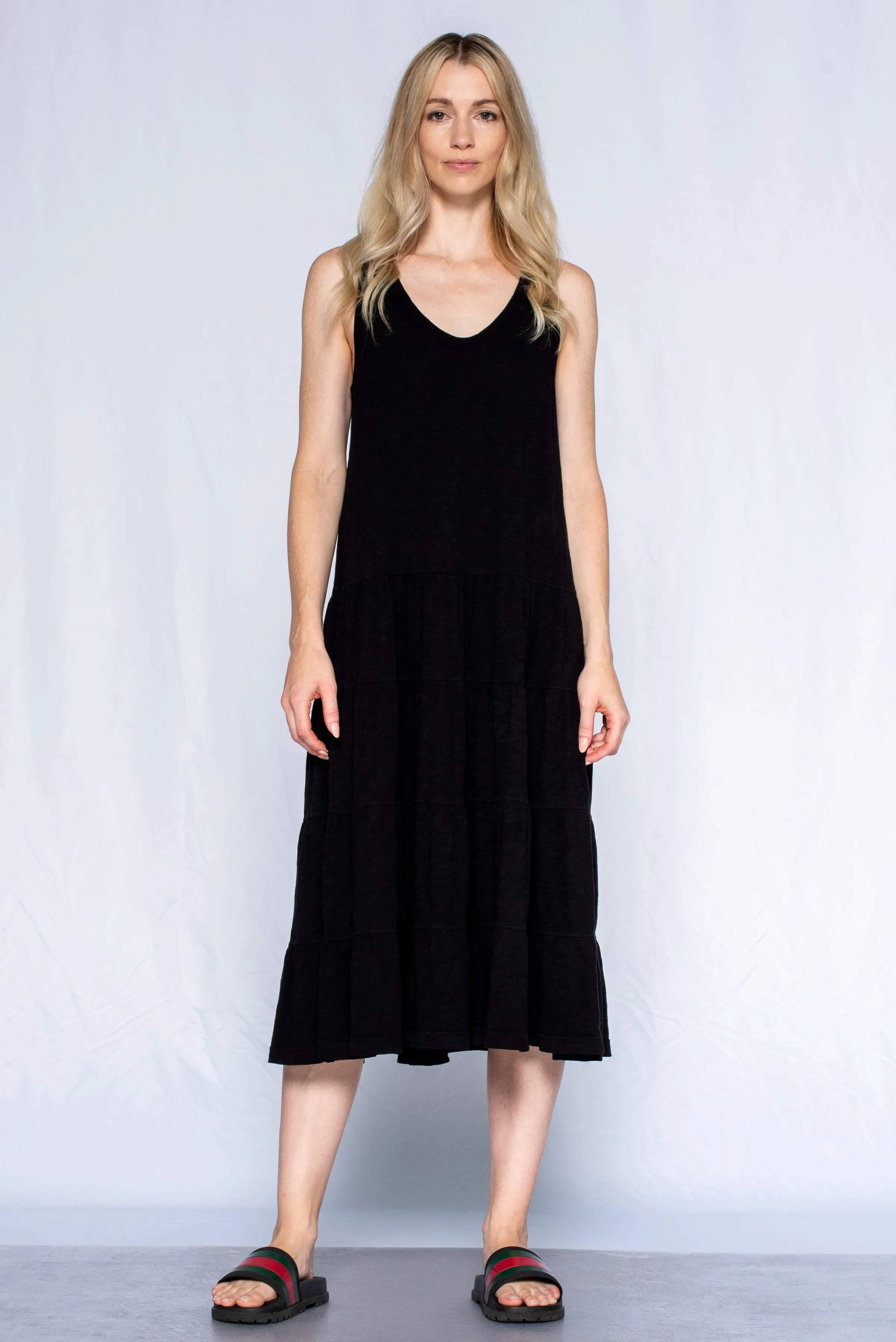 SnagFree Surface Mid-calf Tiered Tank Dress Solid