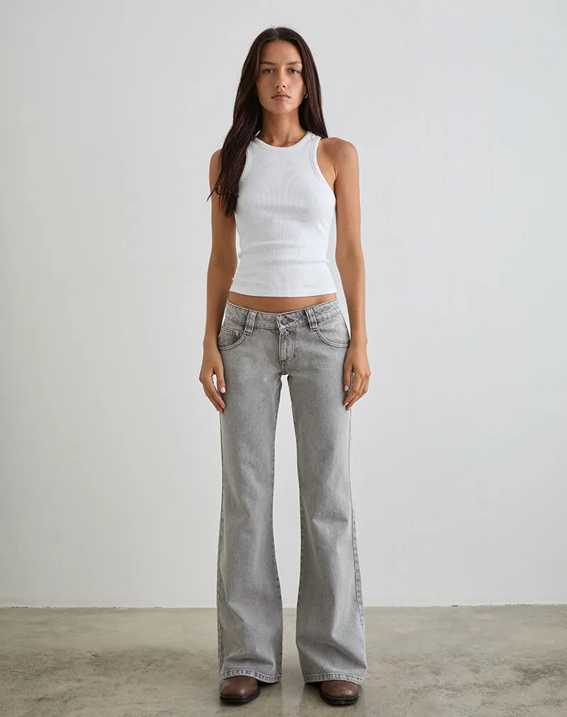 Joyful Mood Wonder Fit Bell Bottom Low Rise Flare Jeans in Bleached Grey