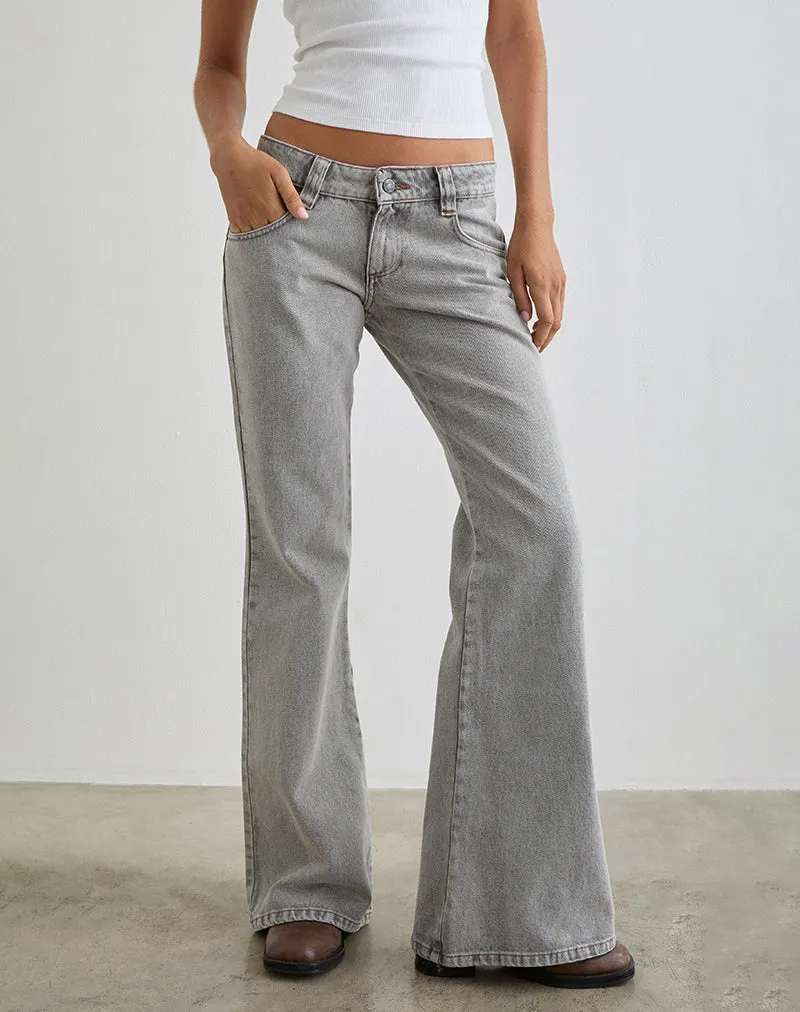 SeamFreeEngineering Bell Bottom Low Rise Flare Jeans in Bleached Grey