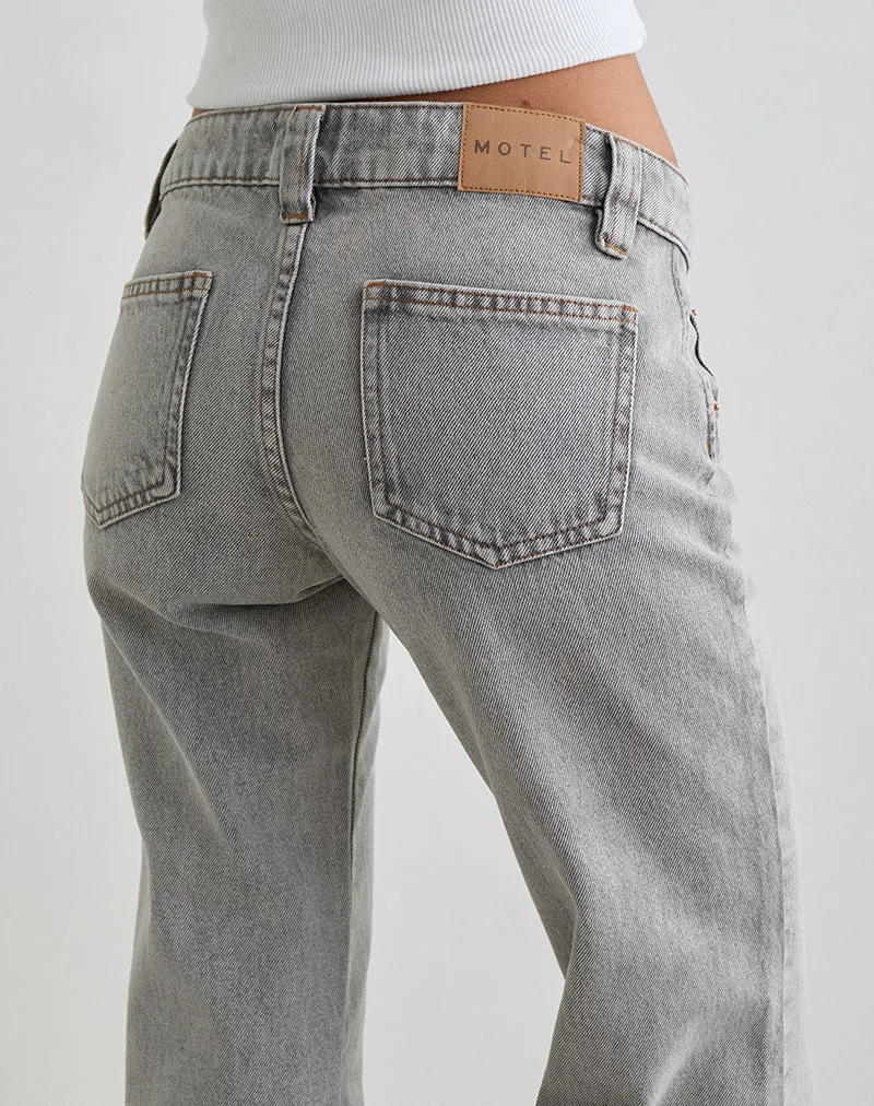 QuickAccess Pockets Bell Bottom Low Rise Flare Jeans in Bleached Grey