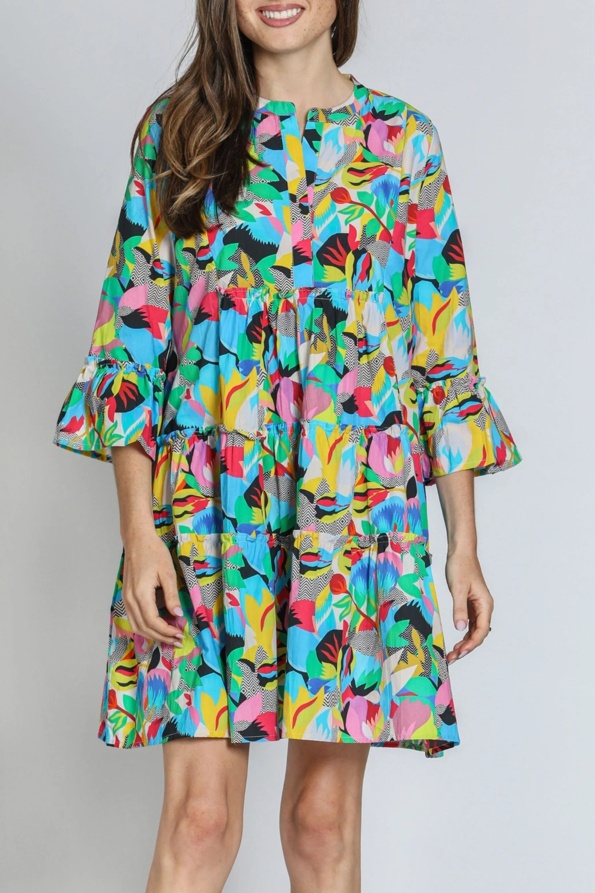 Daily Style Tiered Tunic Dress With Flounce Sleeve