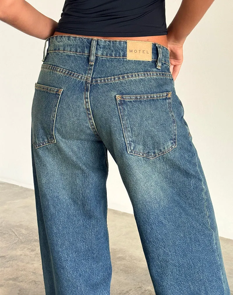 TactileStitching DoubleLayered Structure Roomy Extra Wide Low Rise Jeans in Bright Blue