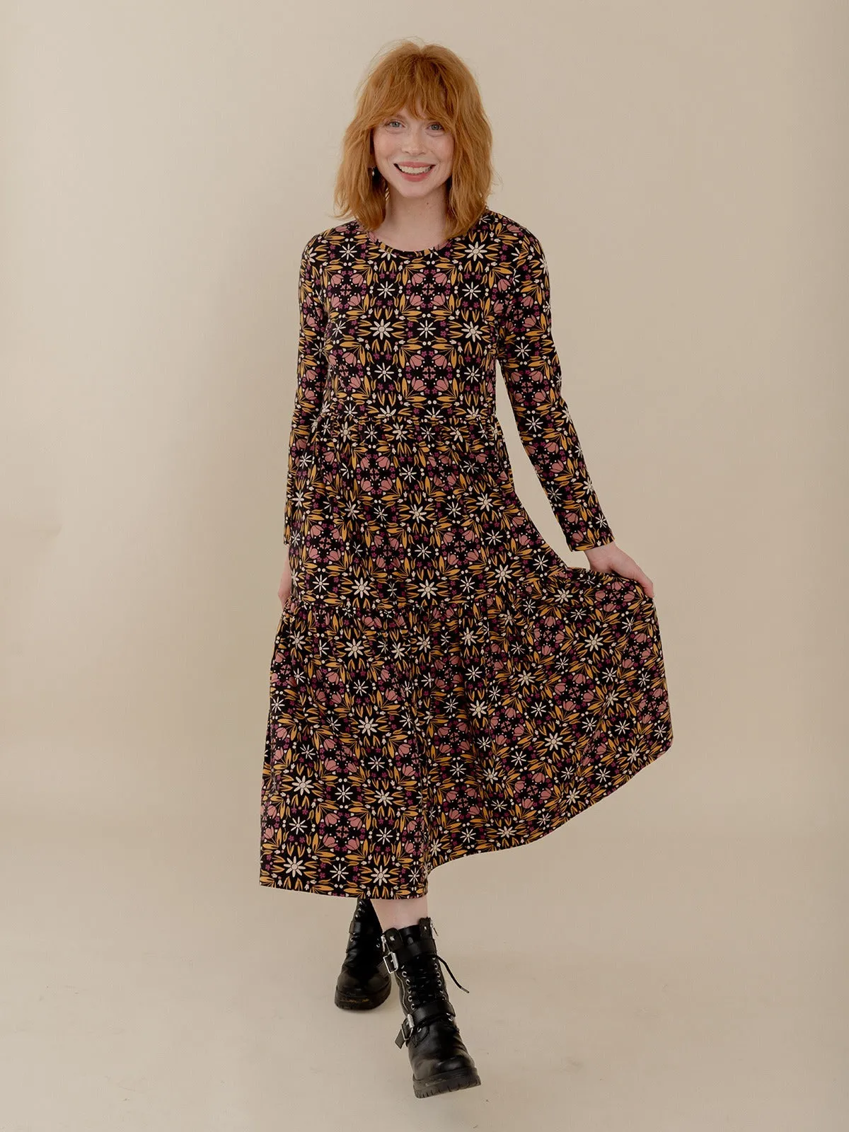Flexible Material Mirah Tiered Dress - Mauve Tile