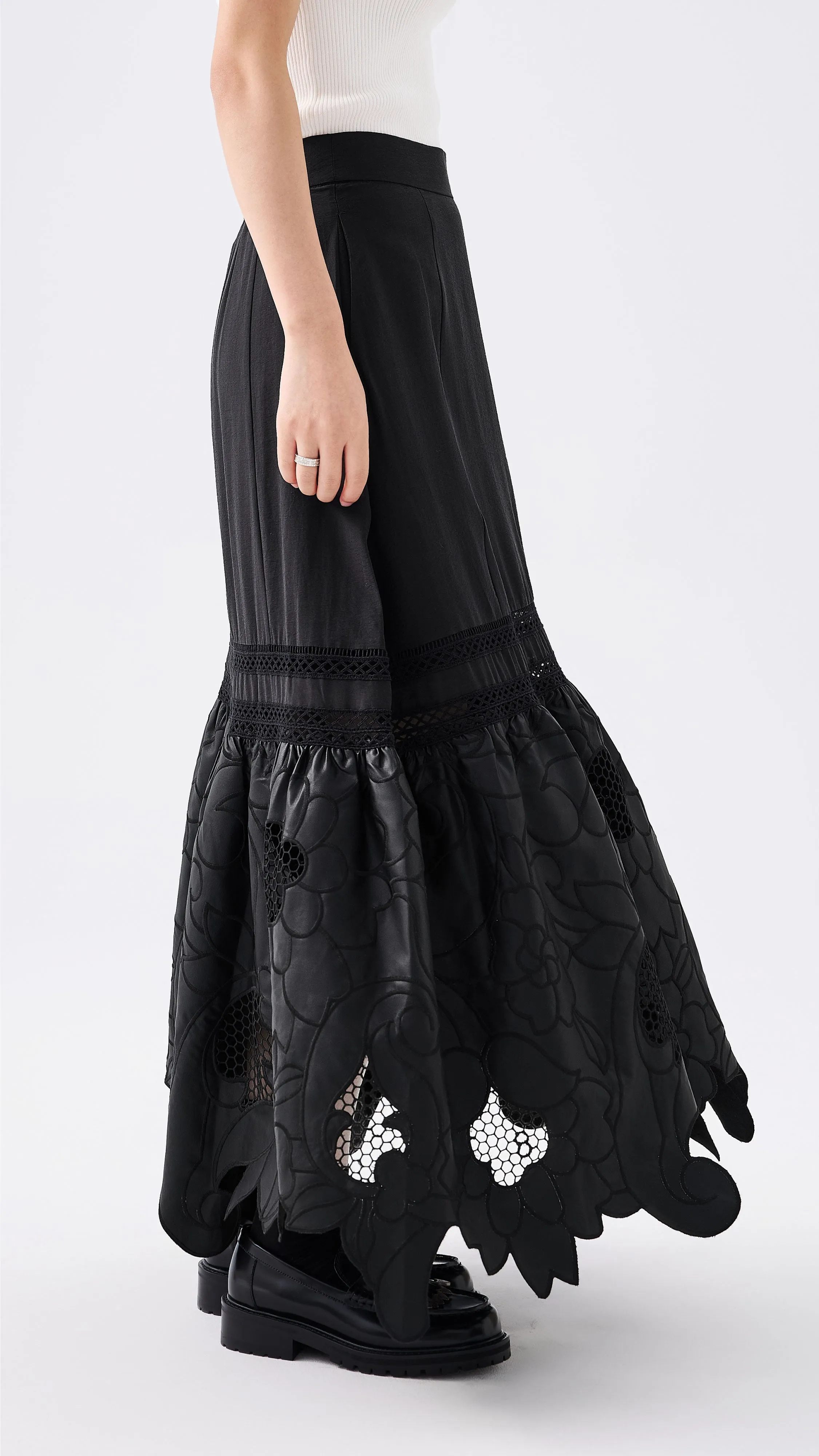 Faux Leather Patch Skirt Airy Comfort Custom made