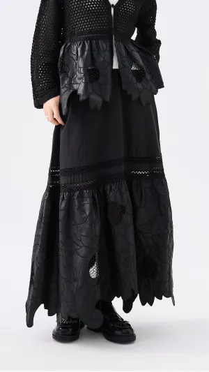 Seamless Edging Double Layered Design Faux Leather Patch Skirt