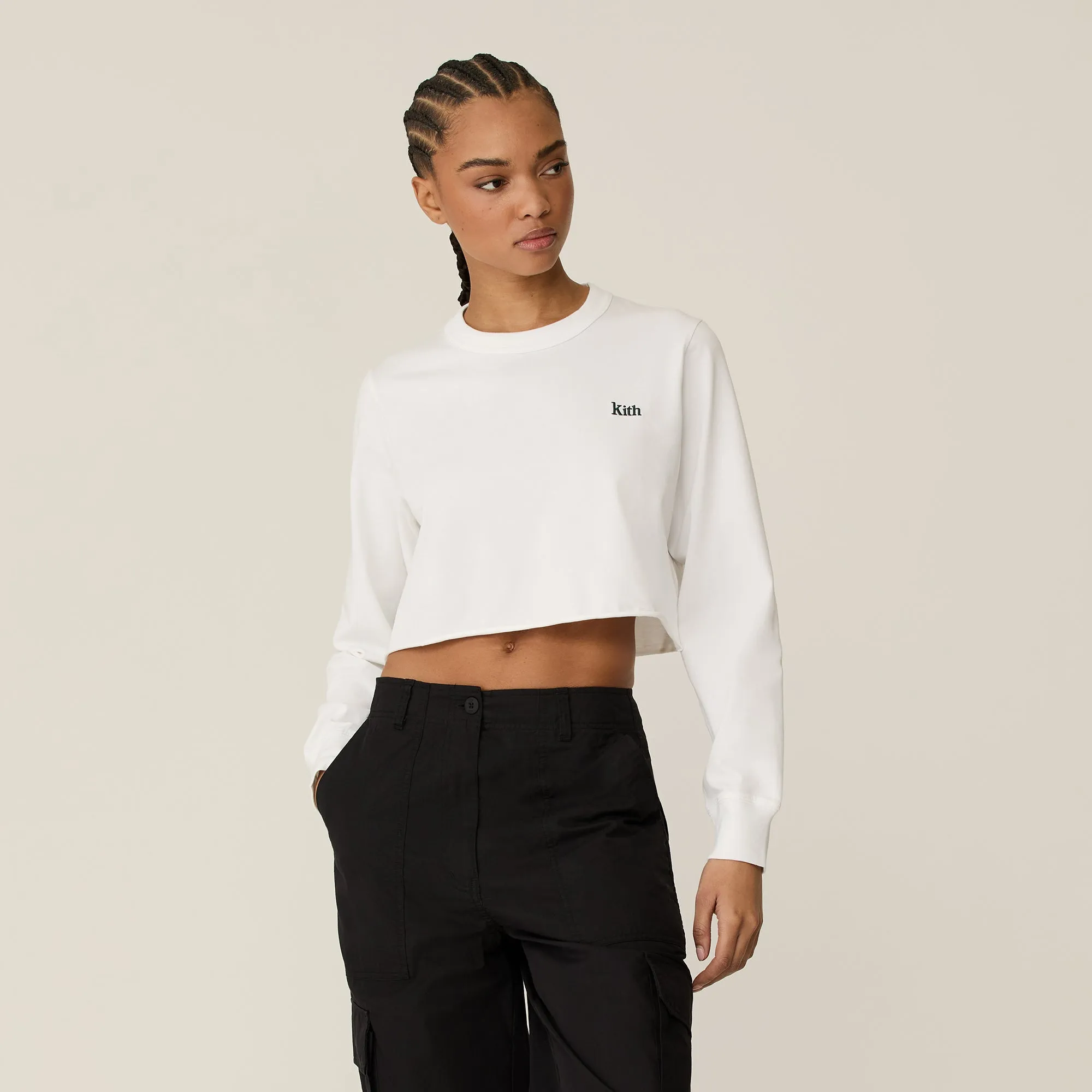 Street Trendy Kith Women Lucy Cropped Long Sleeve II Tee - White