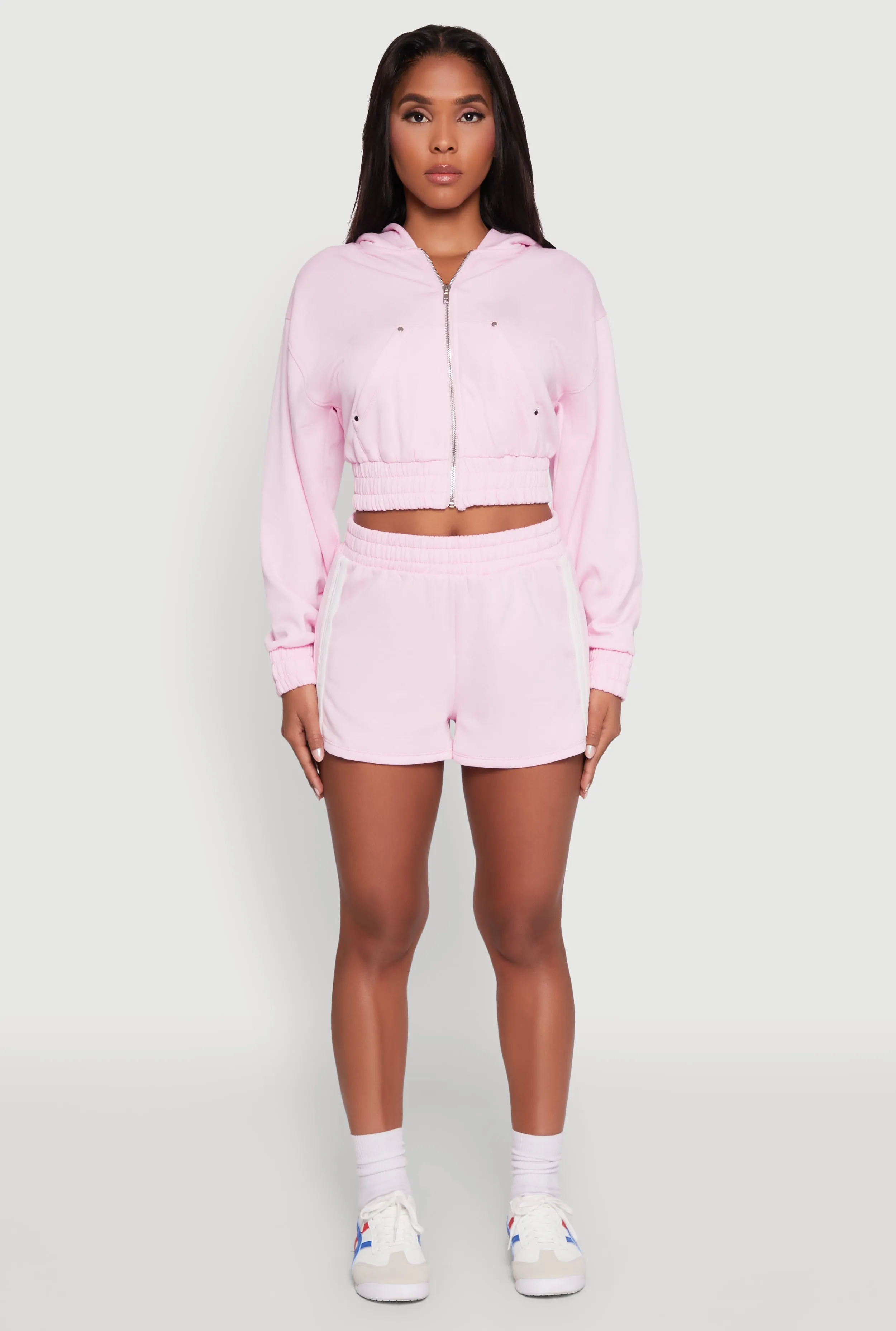 Comfortable Waistband Warm Fit Iris High Waisted Varsity Stripe Fleece Shorts