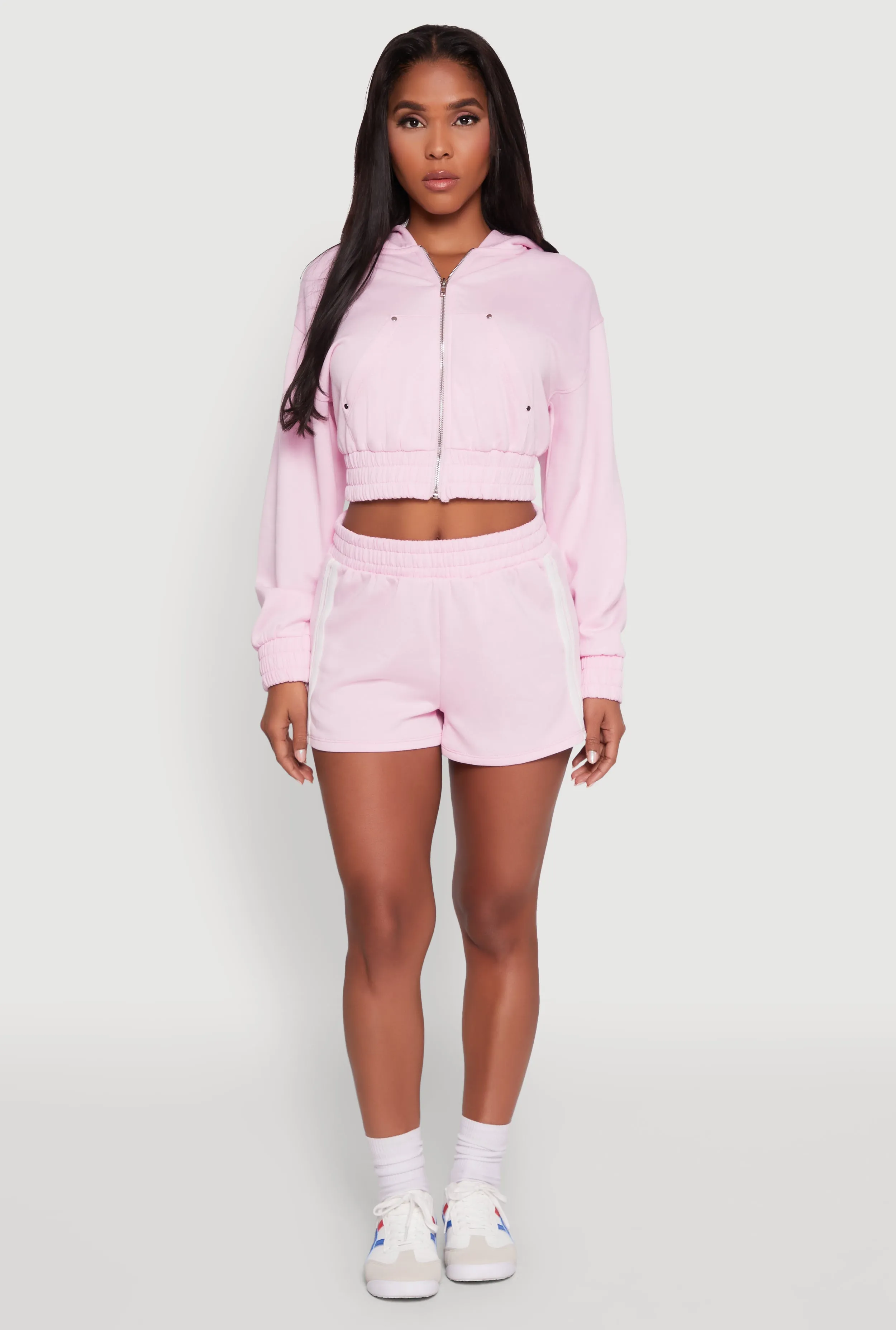Iris High Waisted Varsity Stripe Fleece Shorts Sun Protection Fabric