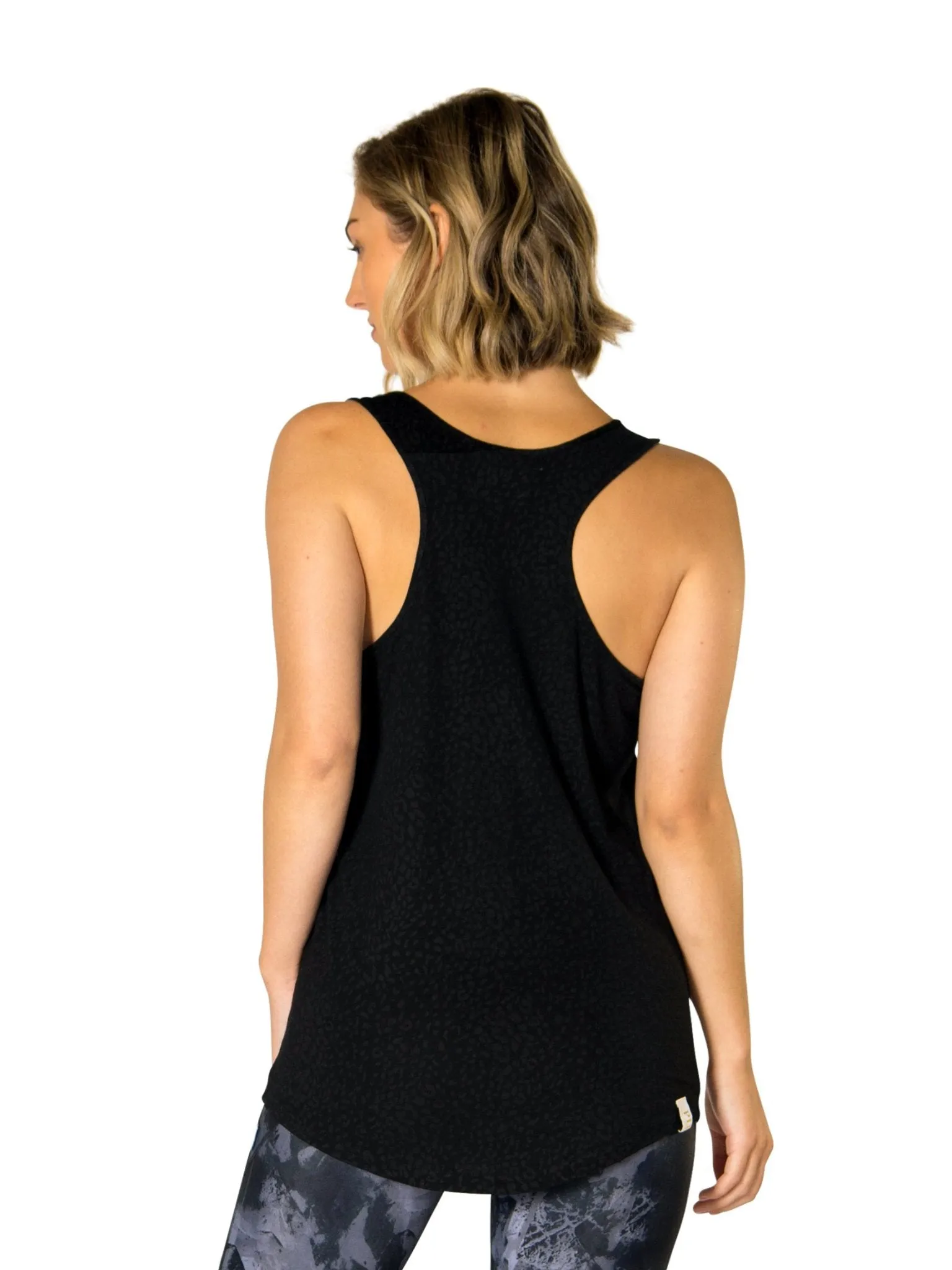 AMY POCKET SCOOP TANK - BLACK LEOPARD Easy Care Material Street Smooth