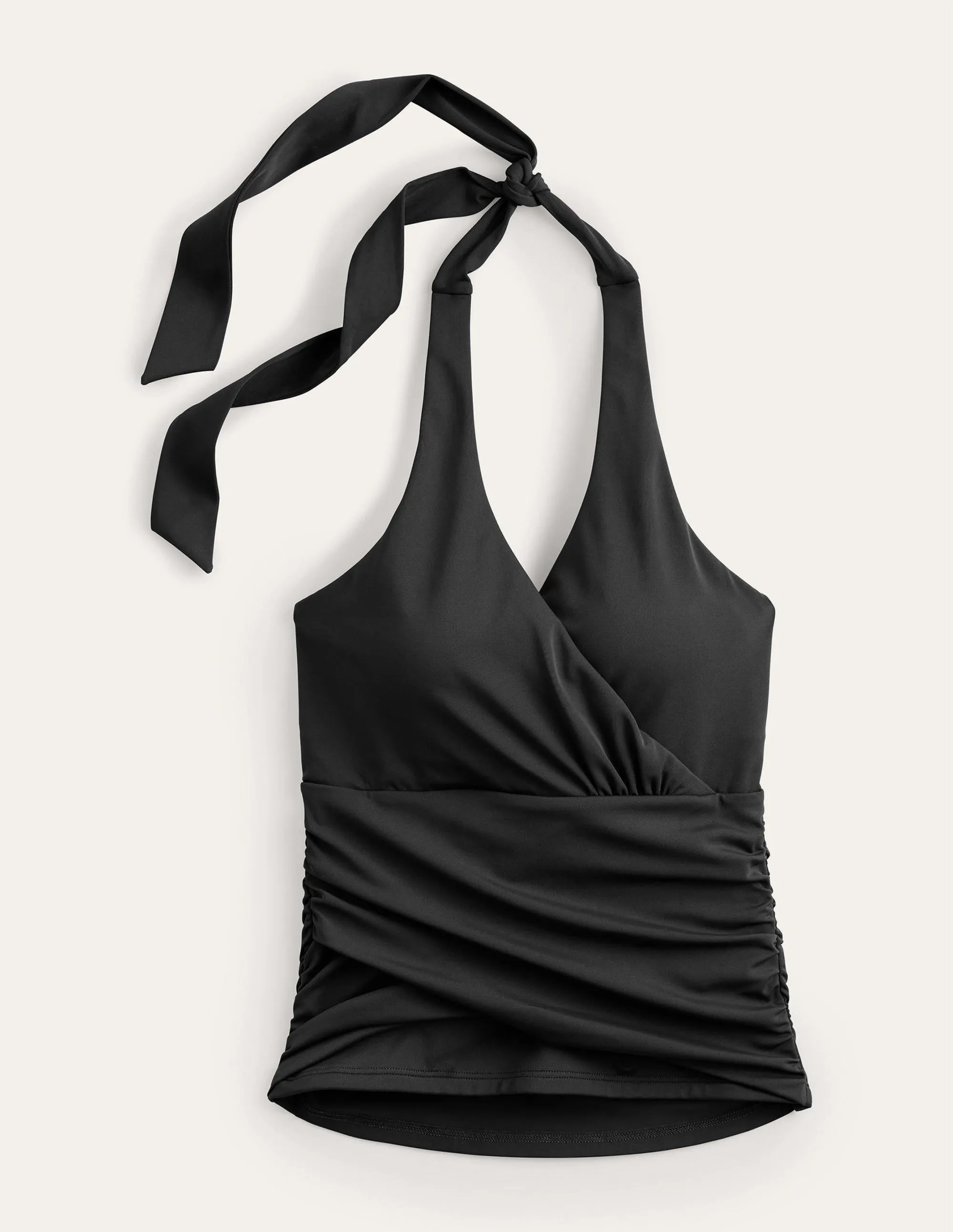 Levanzo Halter Tankini Top-Black Roll Resistant Edges Quick Pull Adjustment
