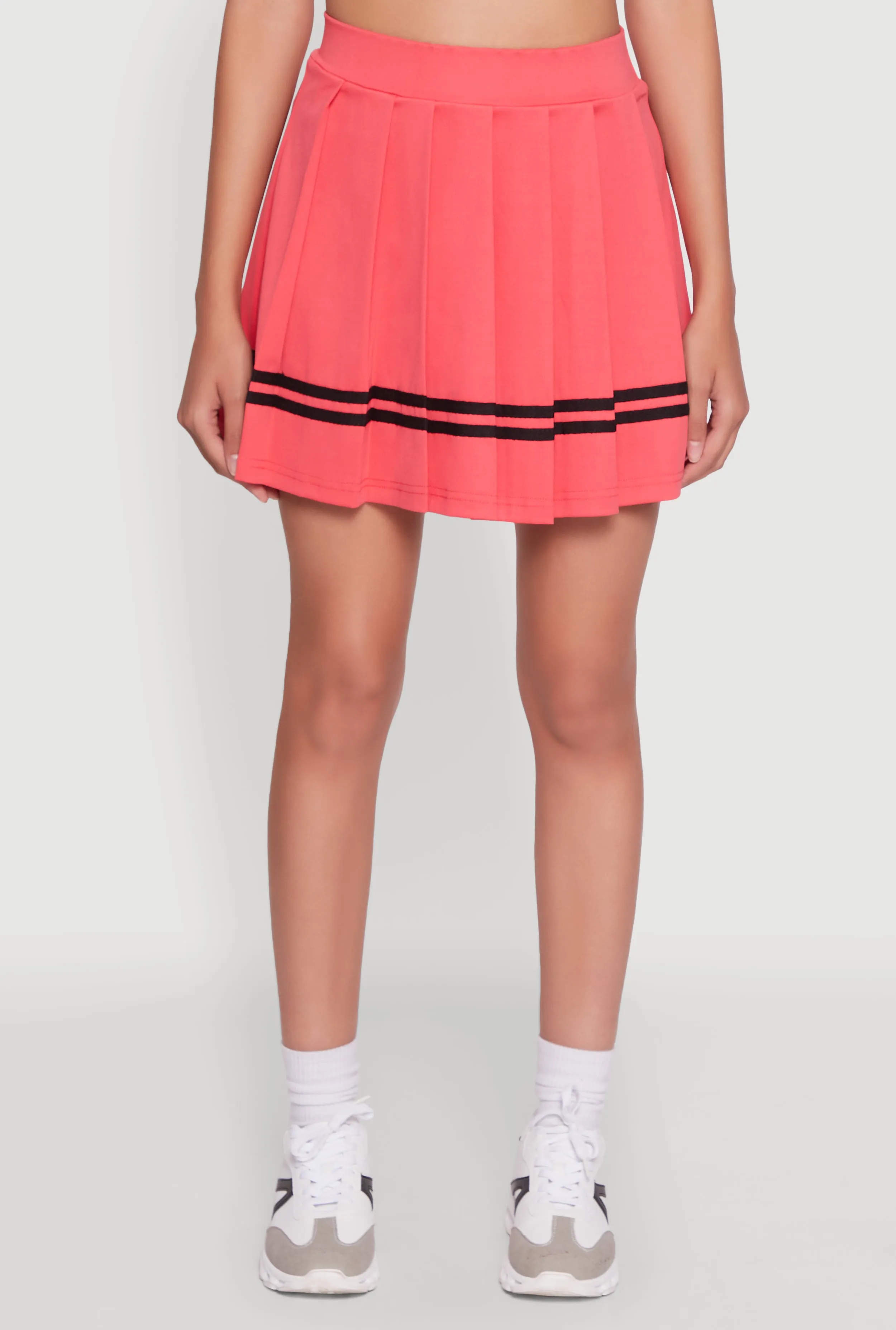 Trendy Varsity Stripe Pleated Mini Skirt Reinforced Seams