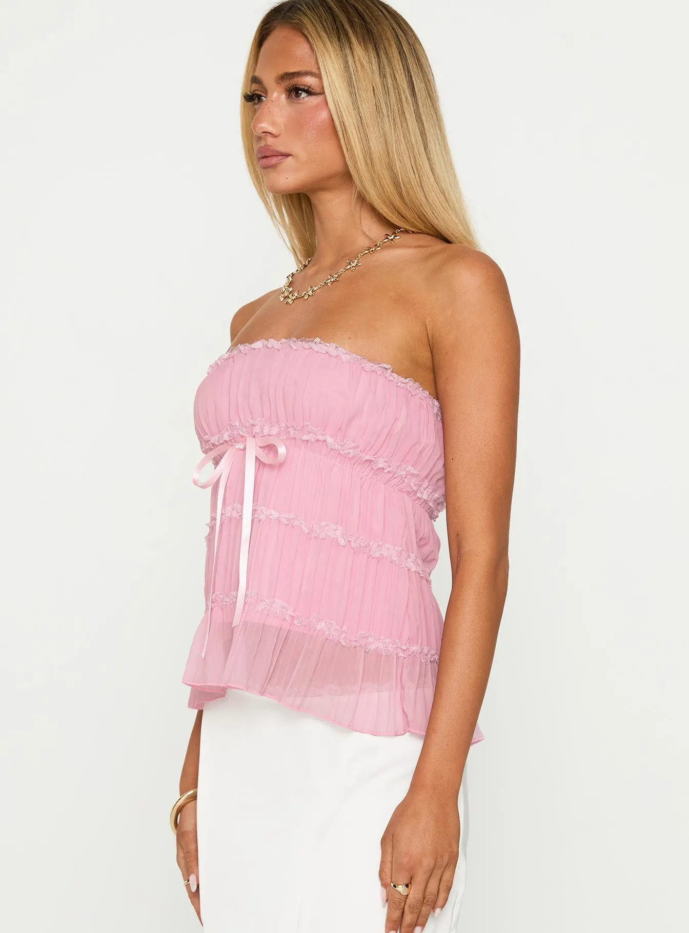 Avelina Strapless Top Pink Reinforced Hem