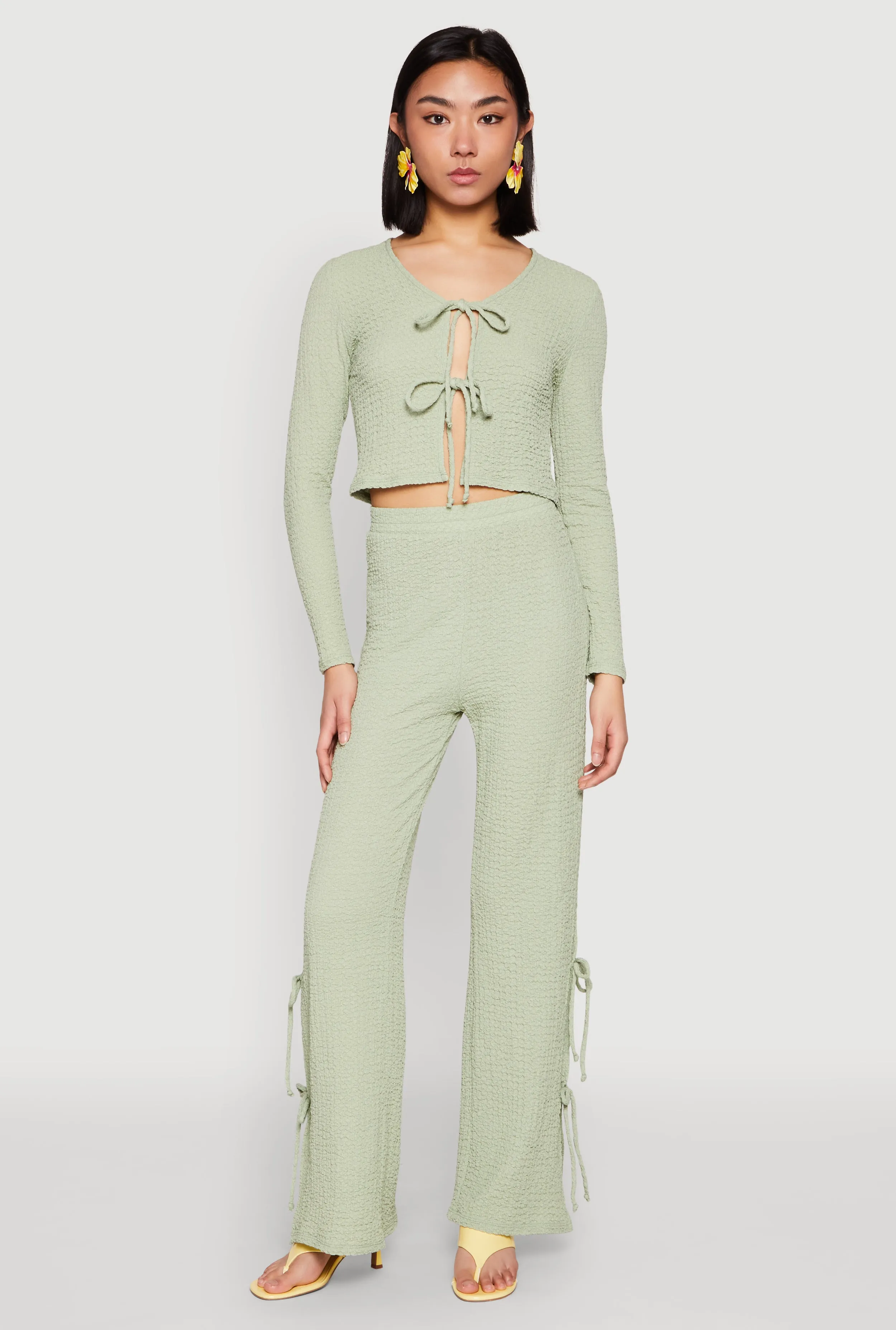 Textured Knit Double Tie Front Crop Top Cozy and Comfortable