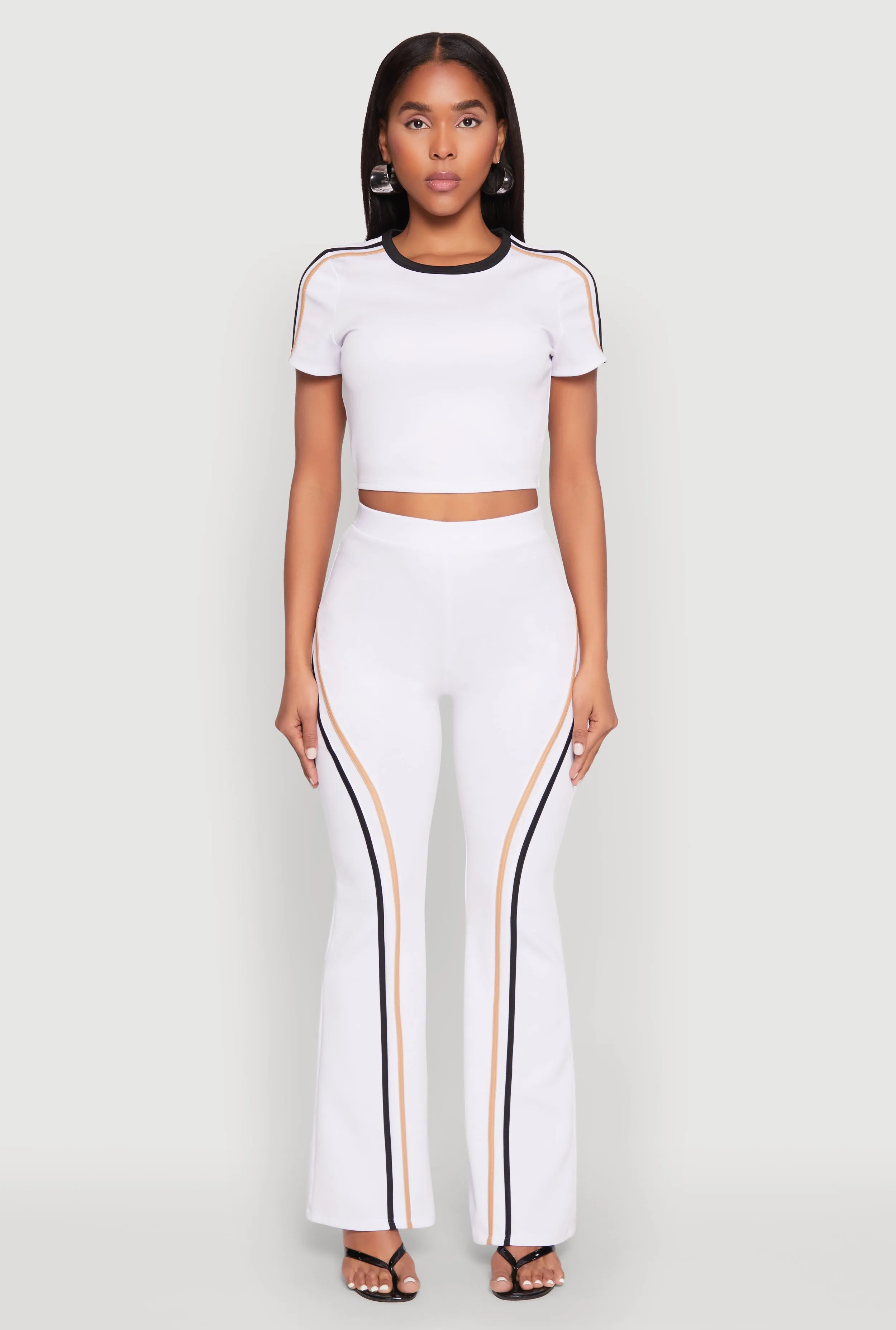 Flexible Ribbed Neckline Varsity Stripe Crop Top