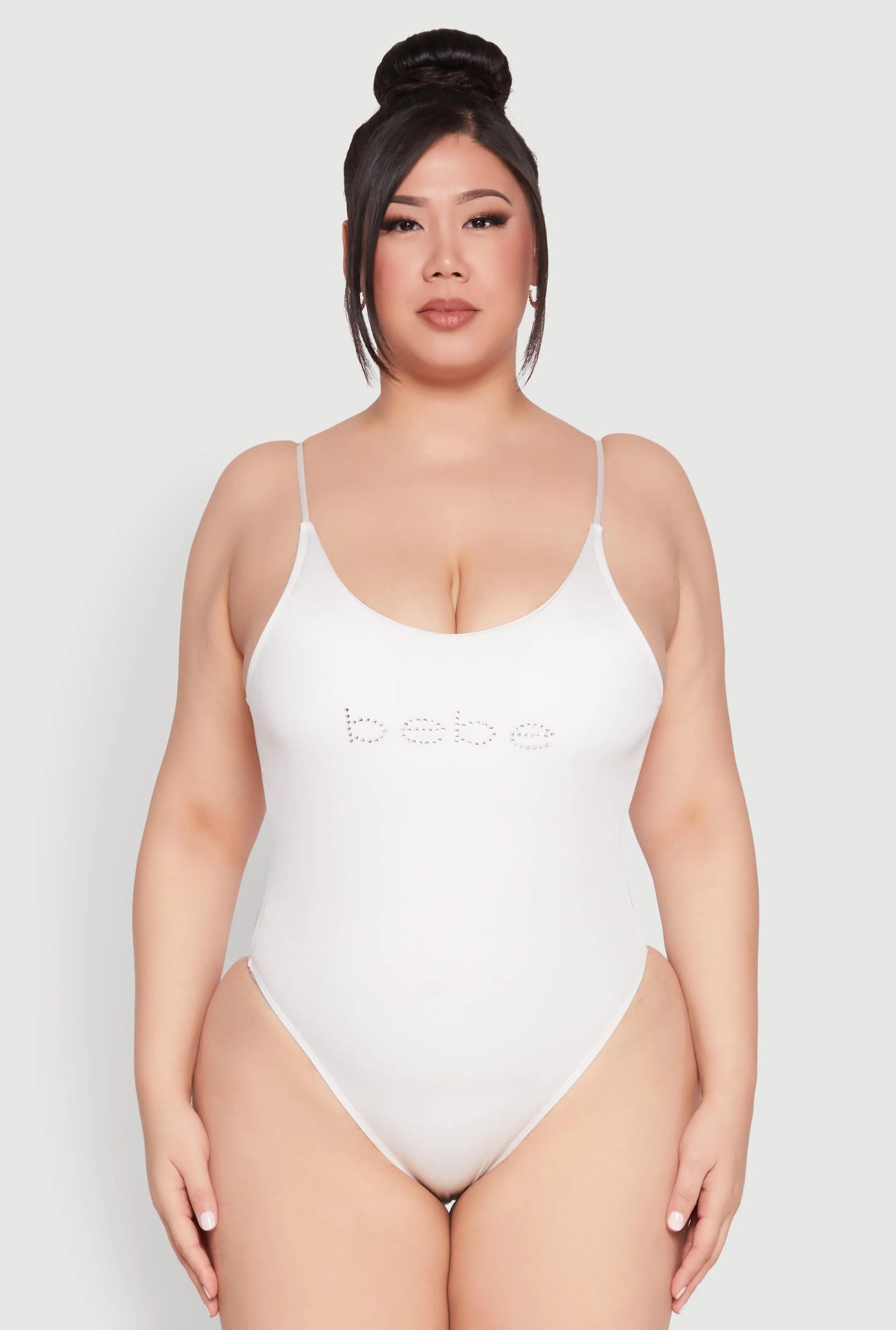 Flexible Boning Flexible Bonding Technology Plus Size Bebe Rhinestone One Piece Swimsuit