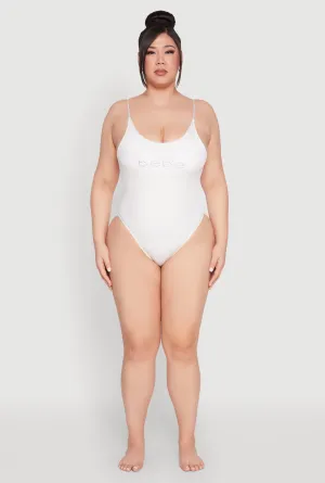 Plus Size Bebe Rhinestone One Piece Swimsuit Rapid Dry Lining