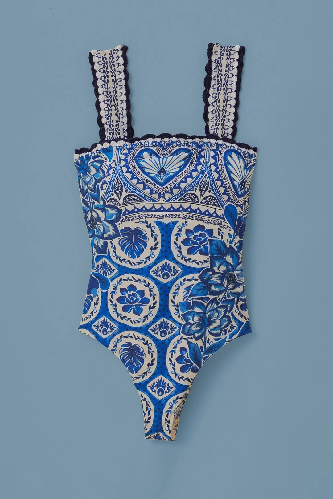 Odor Control Fabric Hypoallergenic lining material Blue Tile Dream One Piece Swimsuit