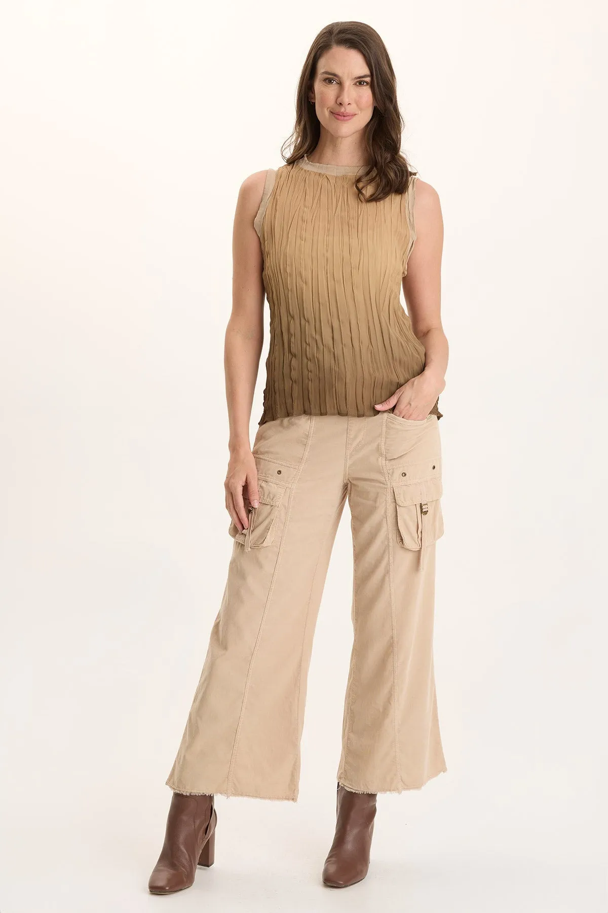 Idonia Crinkle Pleat Semi-Sheer Tank World Glow Tech Edge
