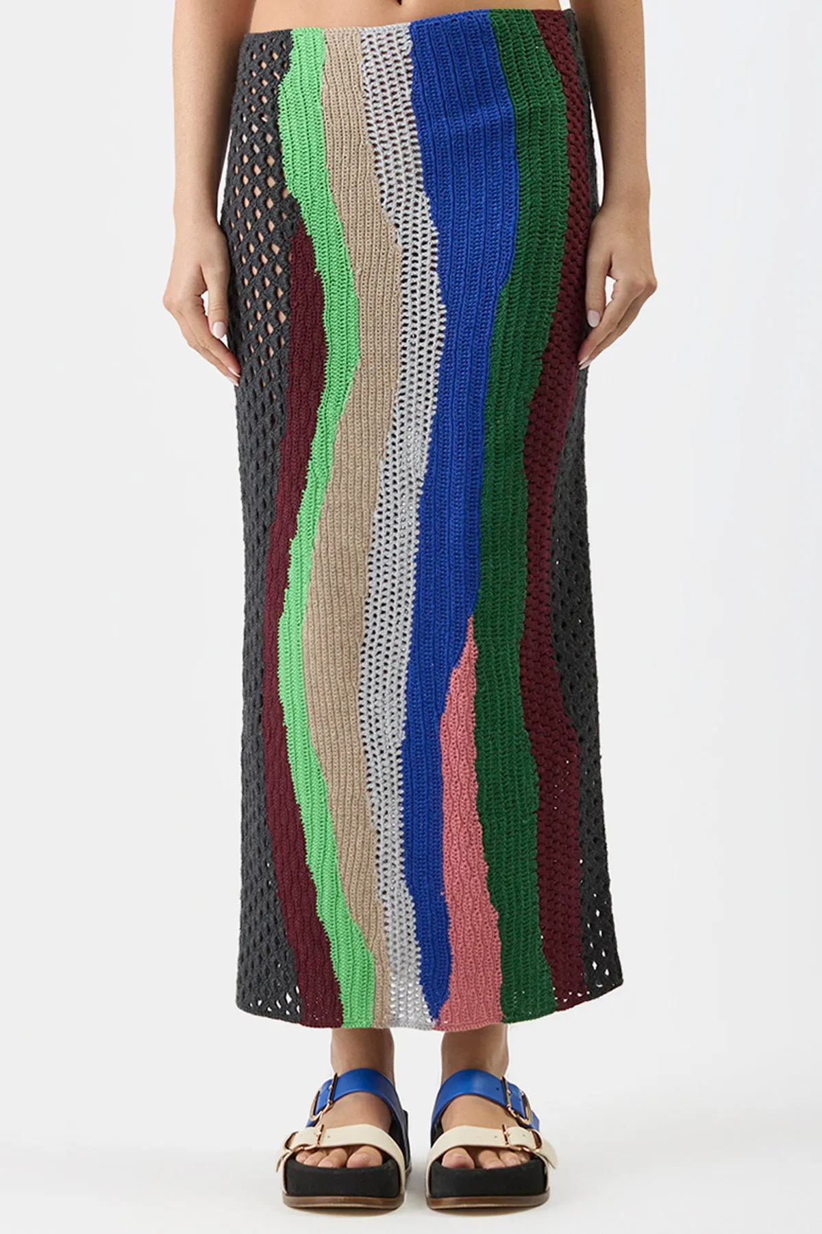 Fatima Crochet Maxi Skirt in Multi Cashmere Linen Cotton Mix Style Staple