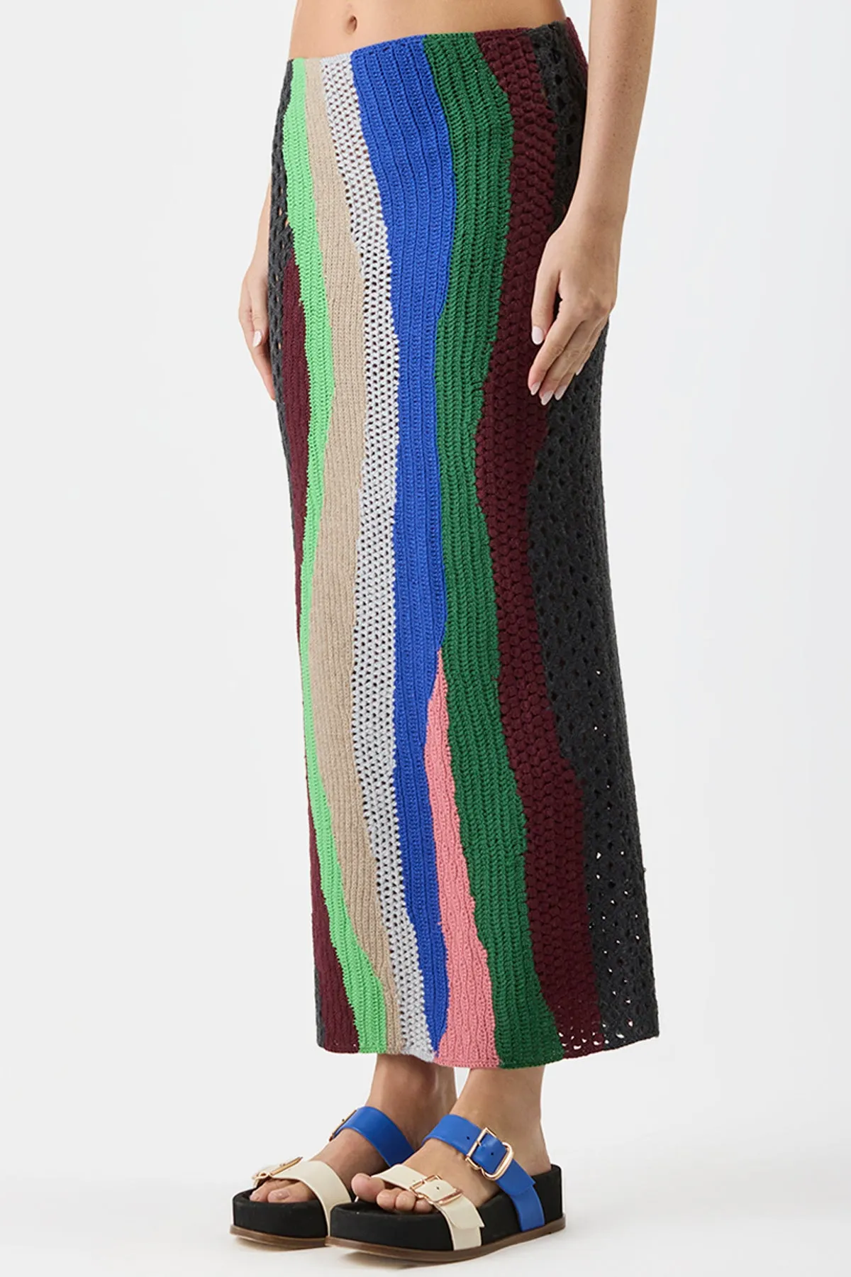 Roll Up Fasten Fatima Crochet Maxi Skirt in Multi Cashmere