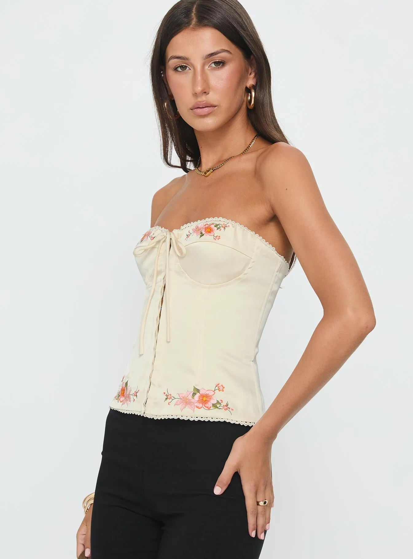 Jazzy Strapless Corset Top Cream Floral QuickDryTech