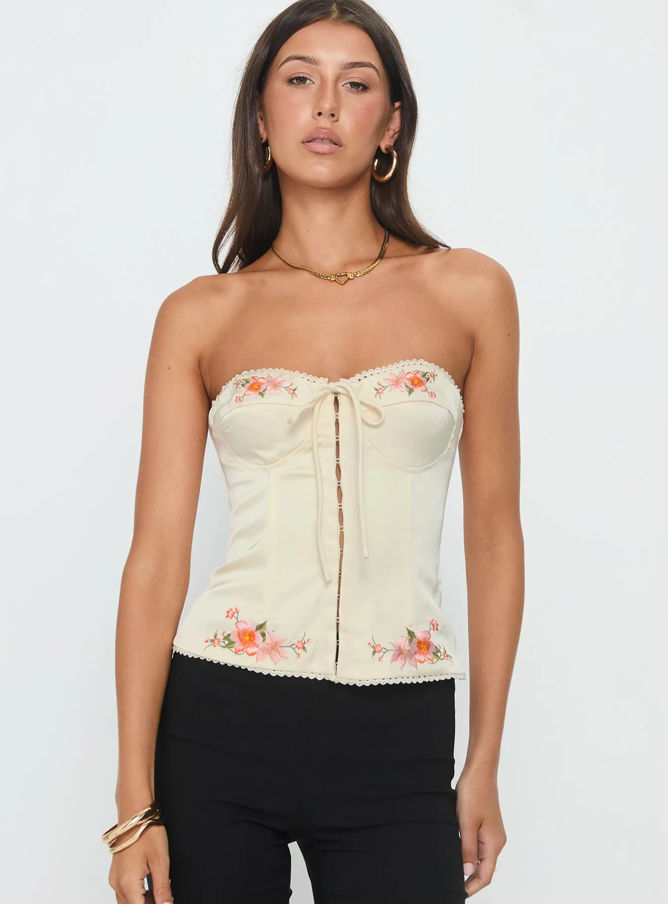 OrganicCotton Jazzy Strapless Corset Top Cream Floral