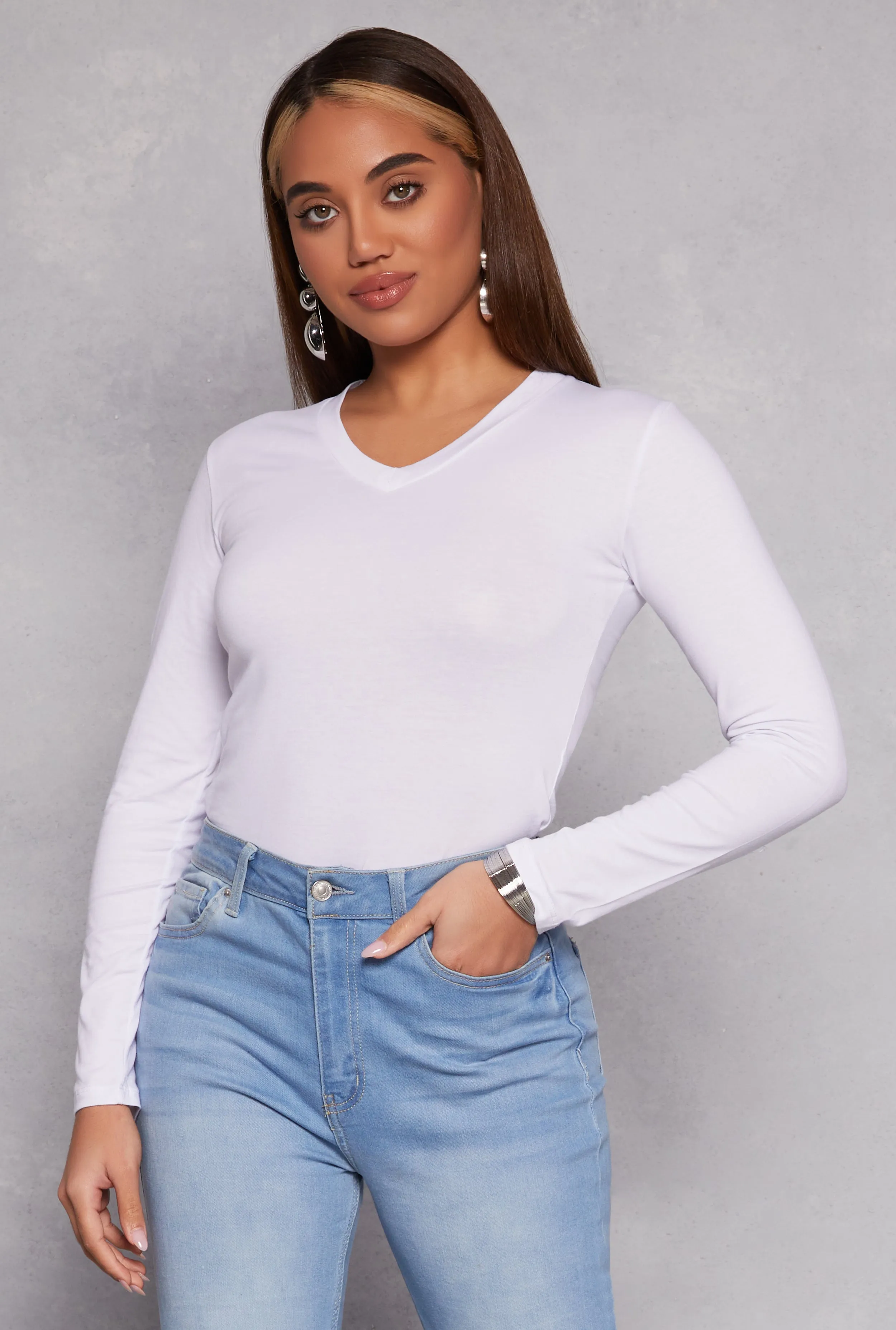 Long Sleeve V Neck Tee Everyday Fashion Look Lightweight Shirt