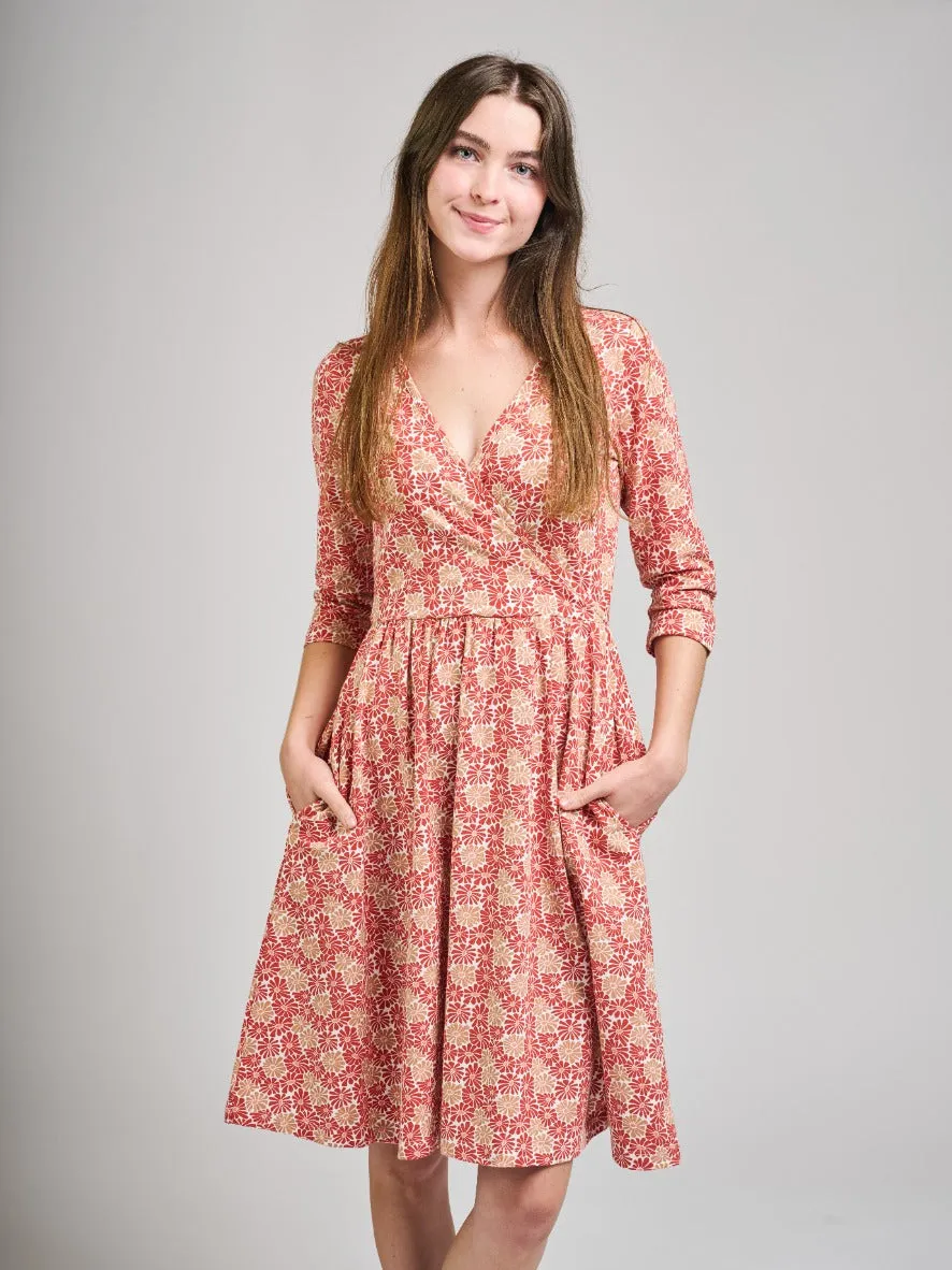 Spark Mood Callie 3/4 Sleeve Wrap Dress - Matisse Vermillion