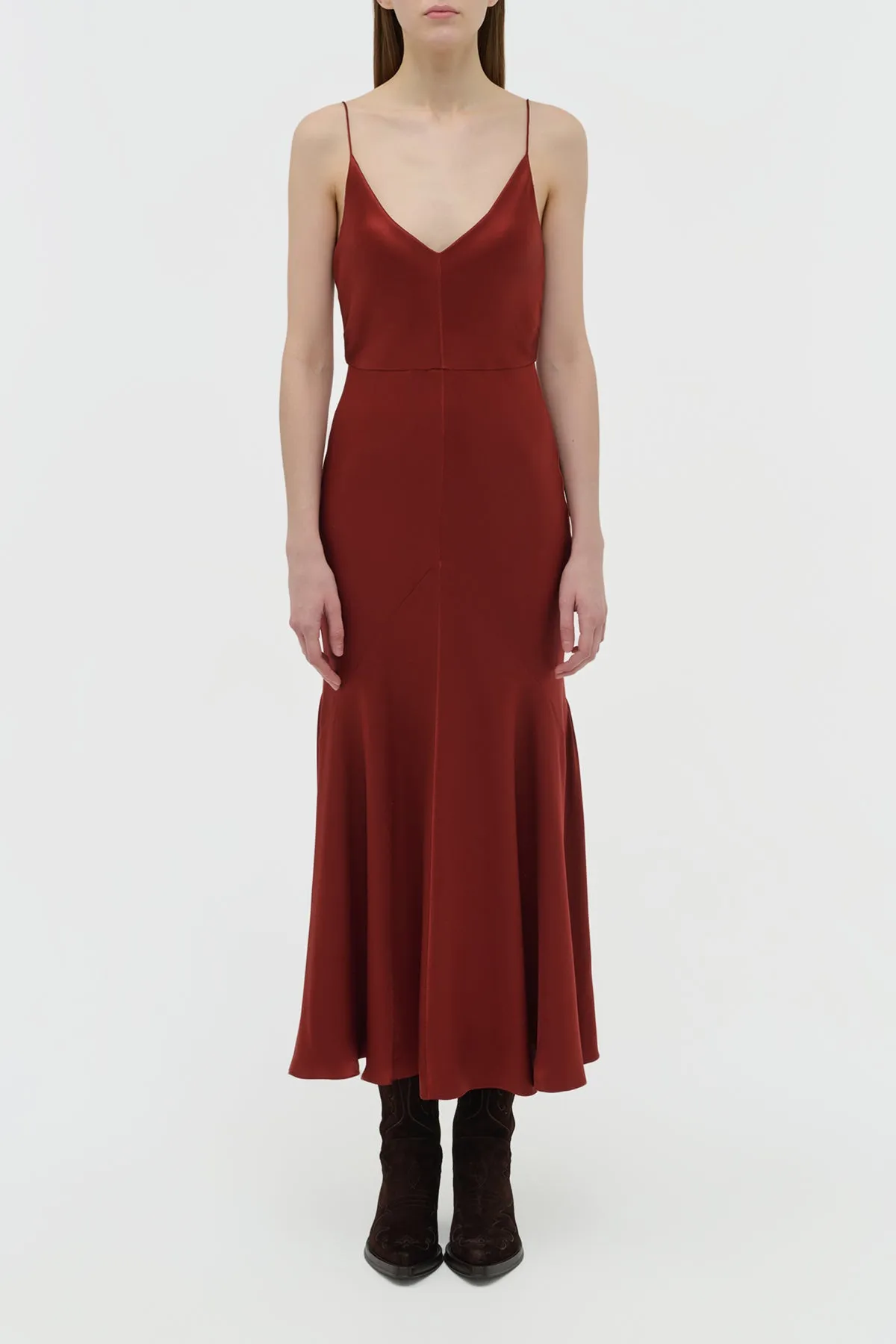 Brigita Slip Dress in Burnt Sienna Double Satin EcoCertifiedTextile