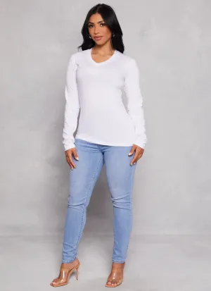Washable Basic V Neck Long Sleeve Tee