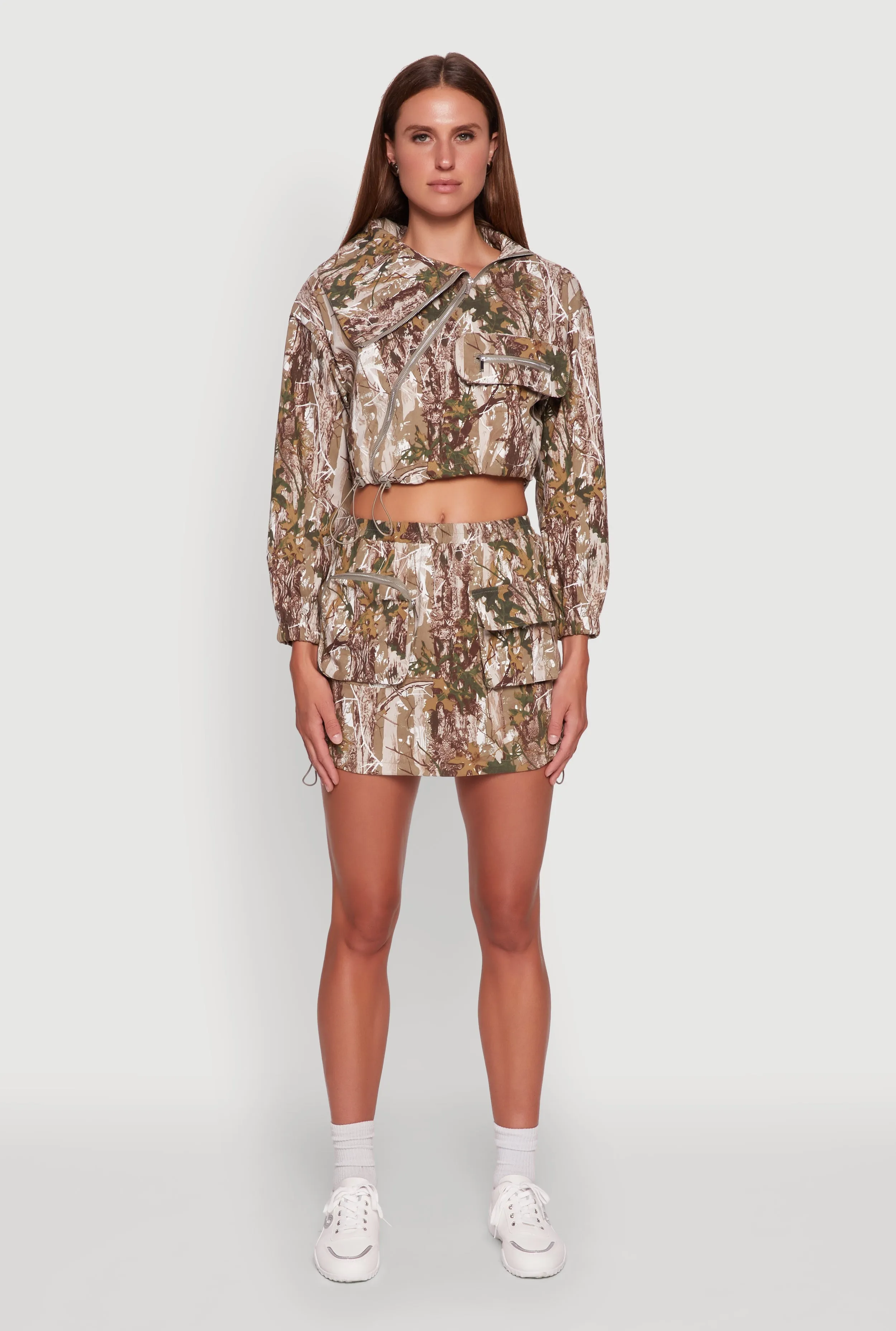 Hunter Camo Drawstring Hem Mini Skirt Calm Mood Smooth Layer
