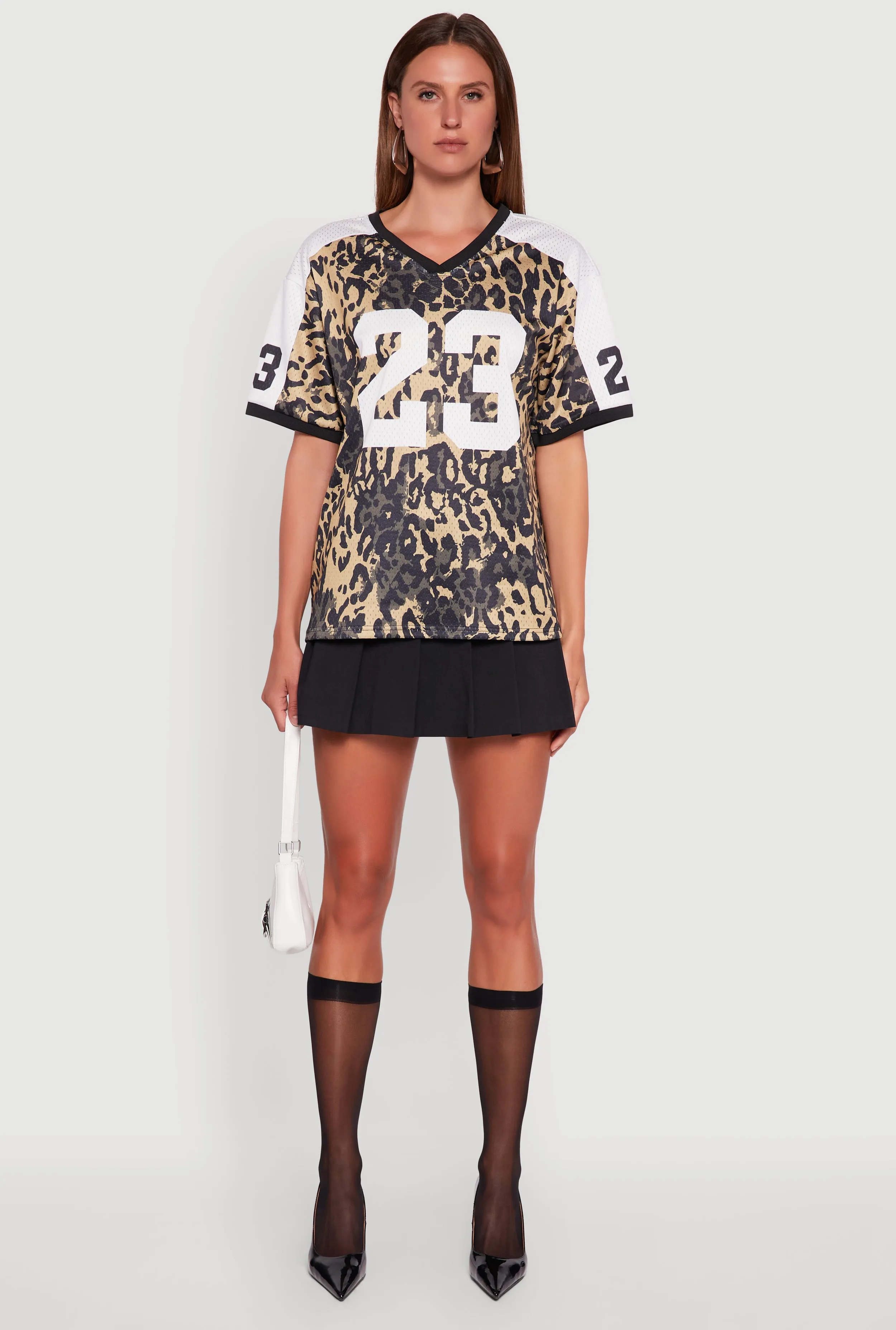 Essential Fashion Urban Trend V-Neck Boston 23 Graphic Leopard Print Jersey