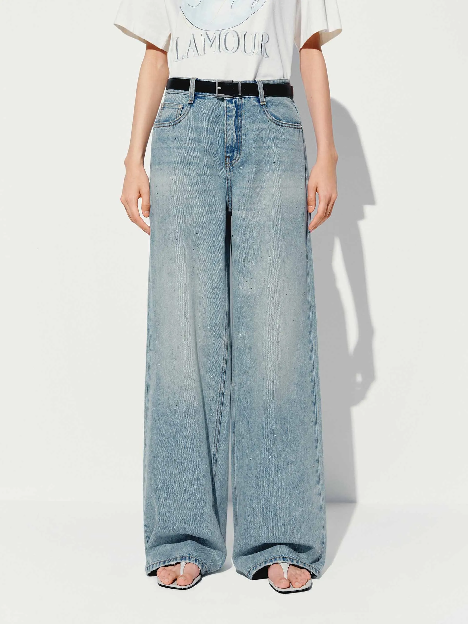 Contemporary Vibe Hotfix Rhinestone Straight Jeans