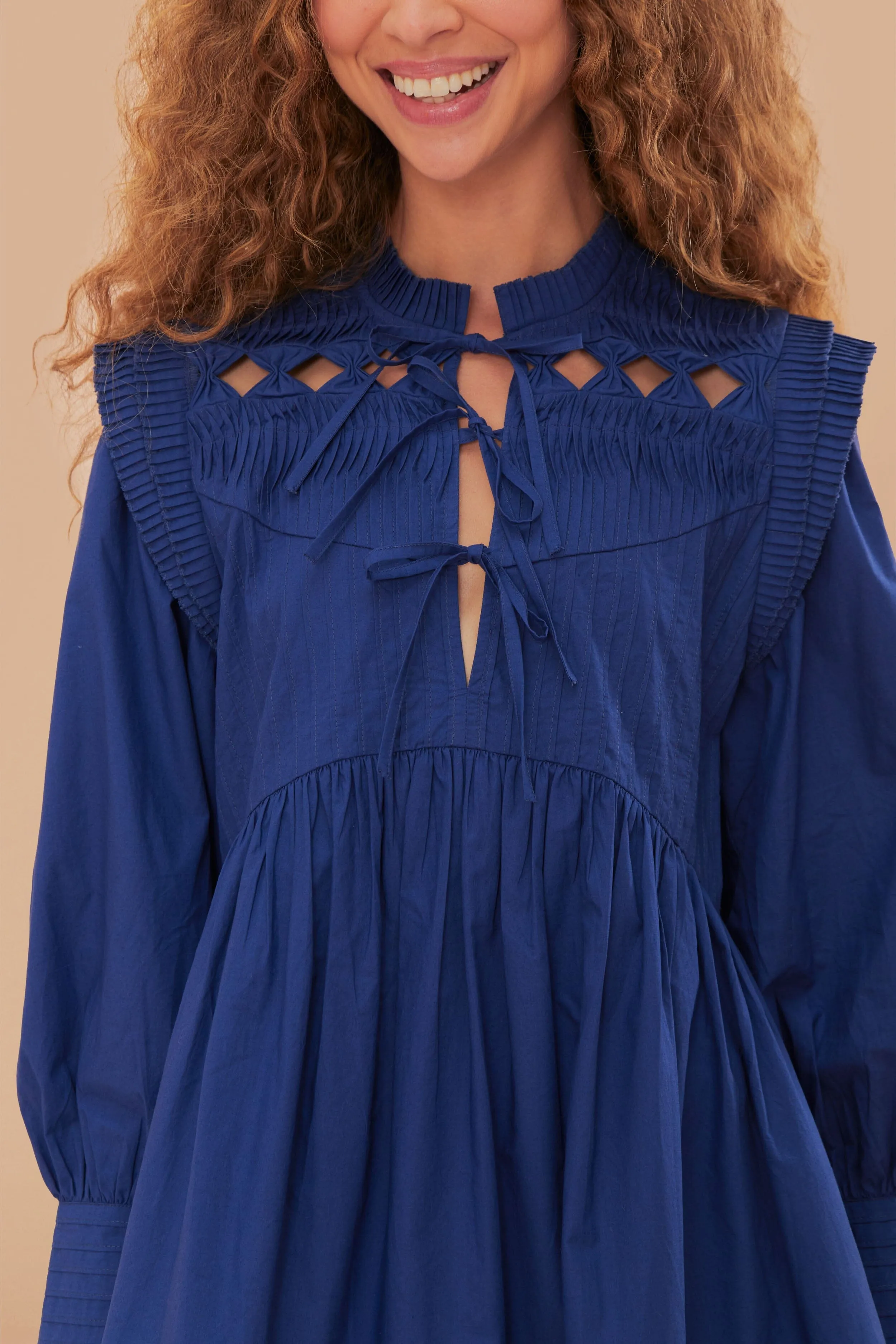 Navy Blue Open Yoke Mini Dress Club Light Eco Friendly Fabric