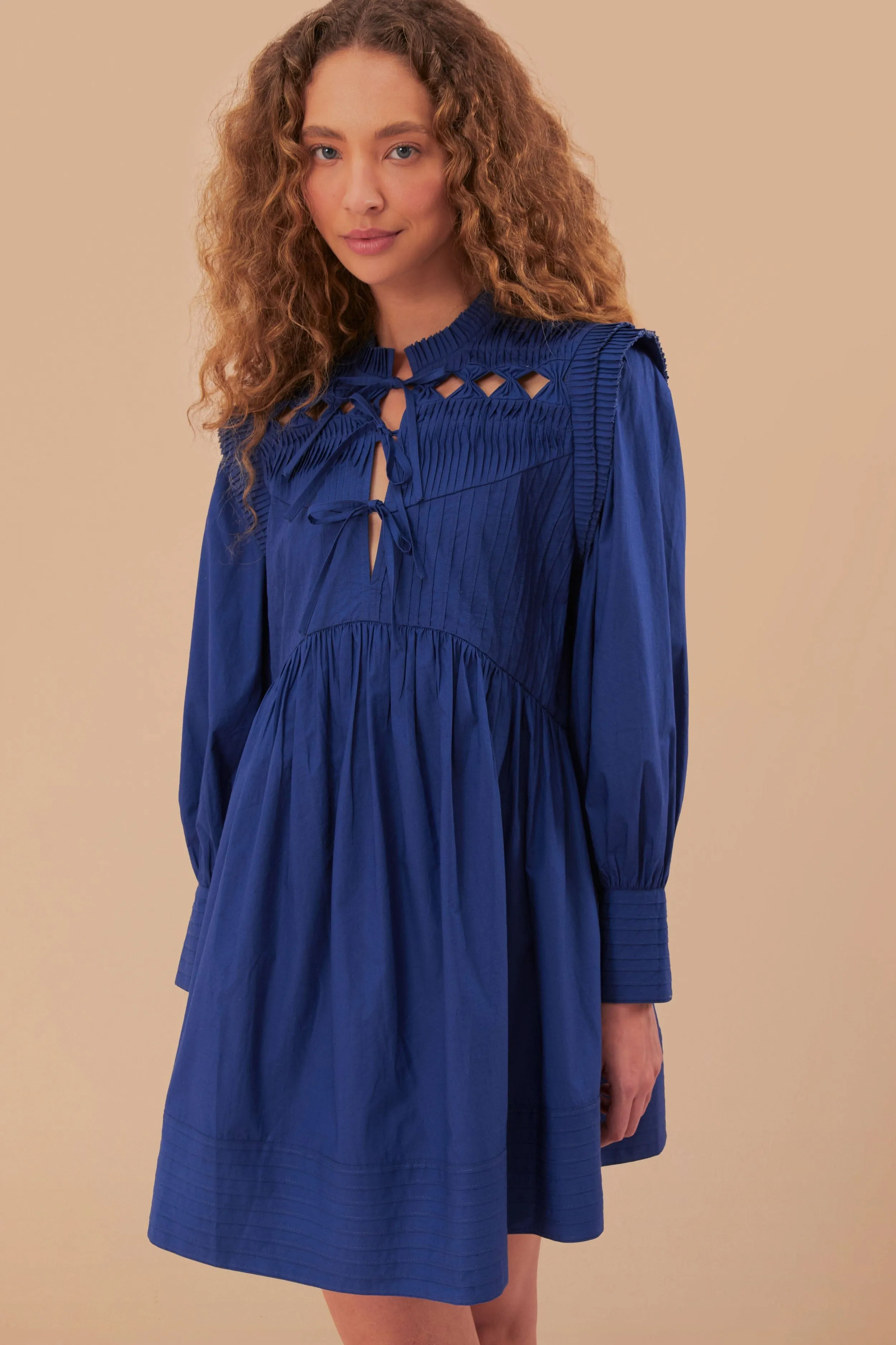 Navy Blue Open Yoke Mini Dress Trendy Edge