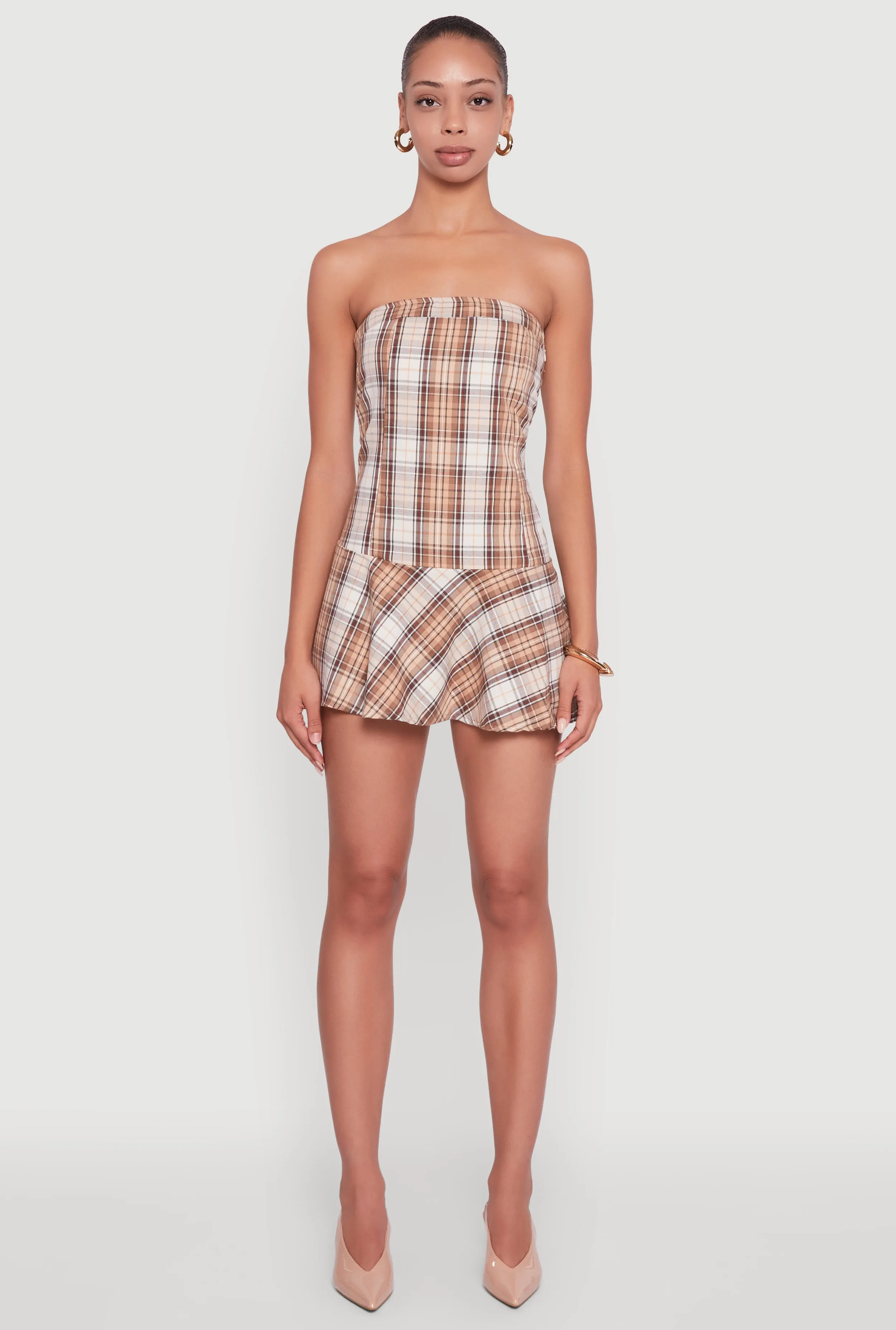 Comfy chic All Day Comfort Plaid Strapless Skater Dress