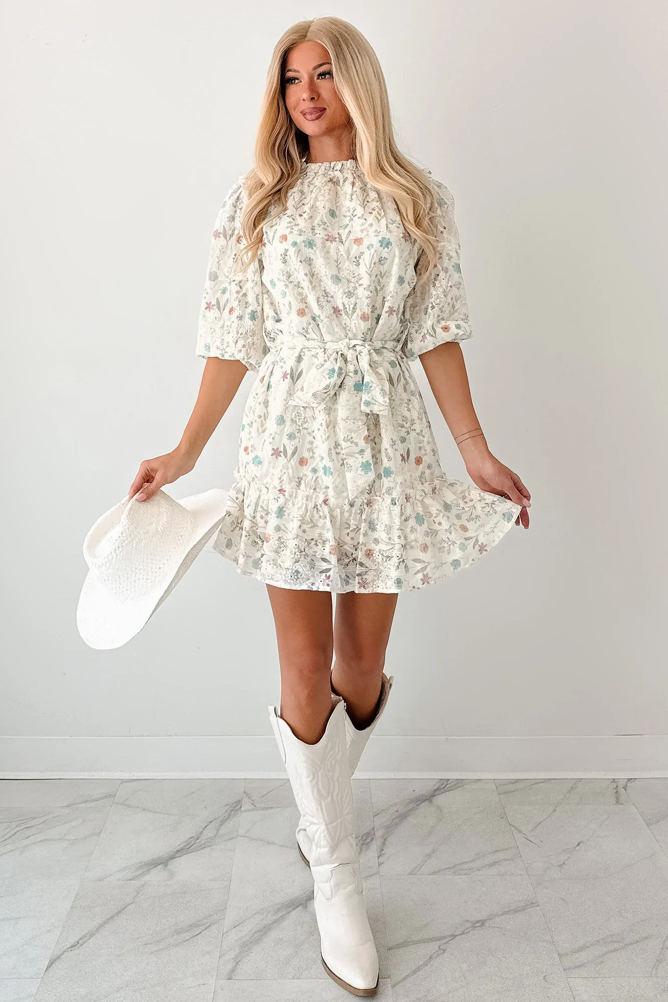 Skin Tint Romance Optional Floral Lace Mini Dress (Ivory/Multi)