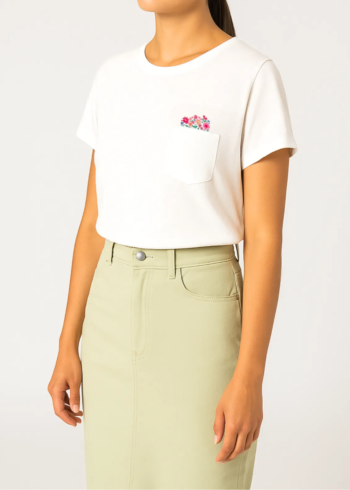 MELIE - Tee with Floral Motifs for Women | Pima Cotton  (WHITE FLORAL) London Edge