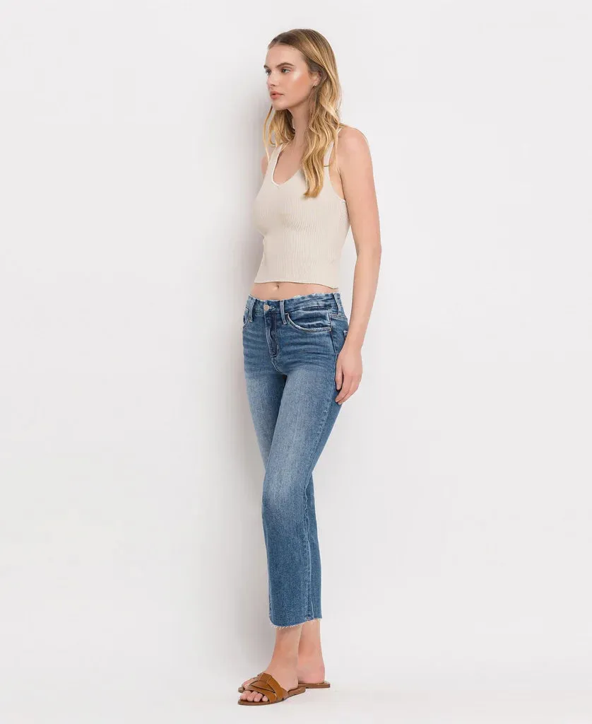 Young Edge Seamless Design Vervet Mid Rise Crop Slim Straight