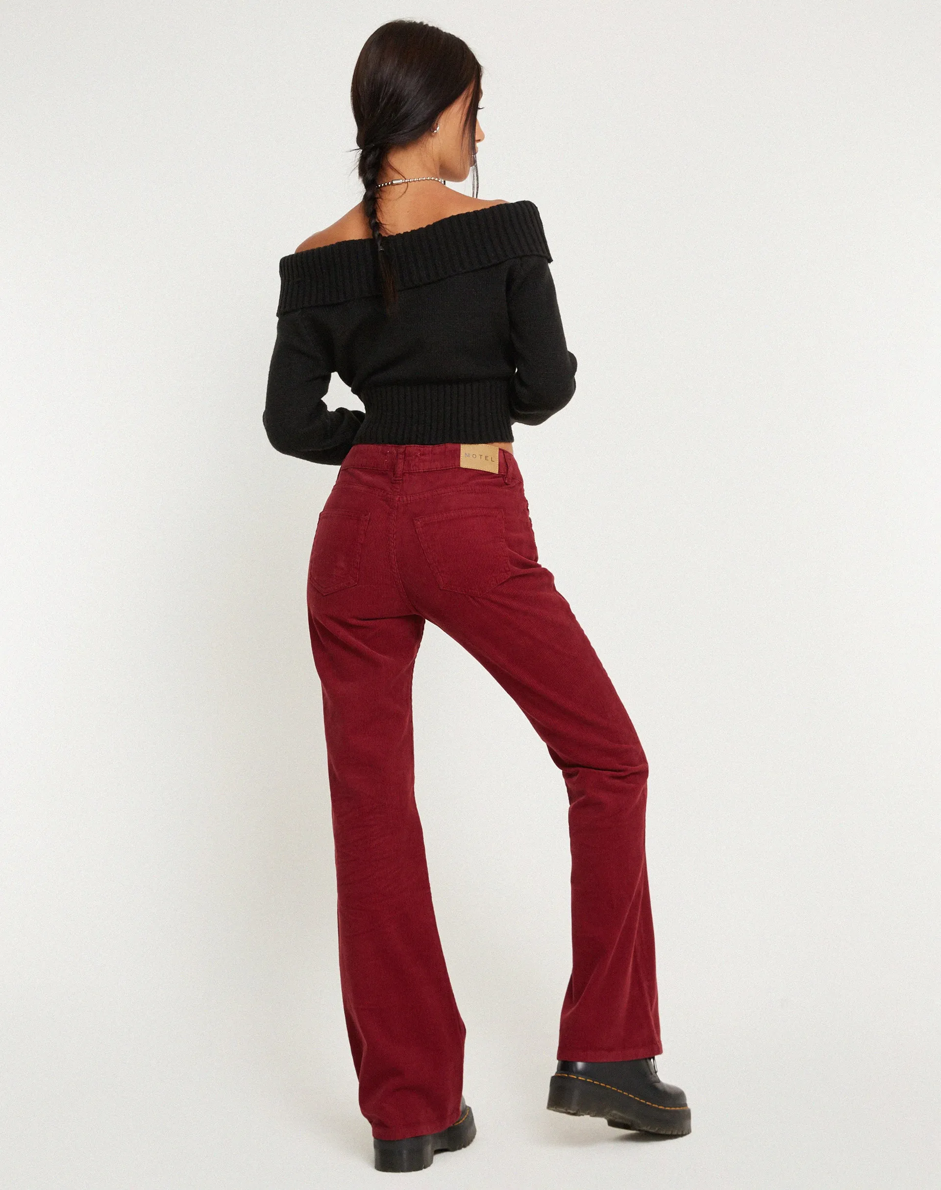Low Rise Bootleg Jeans in Cord Maroon Rain Fit Free Shape