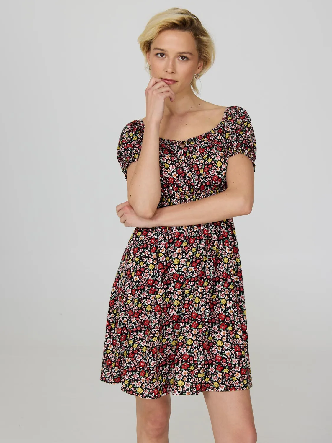 No Ride Up Skin Glow Floral Print Milkmaid Mini Dress