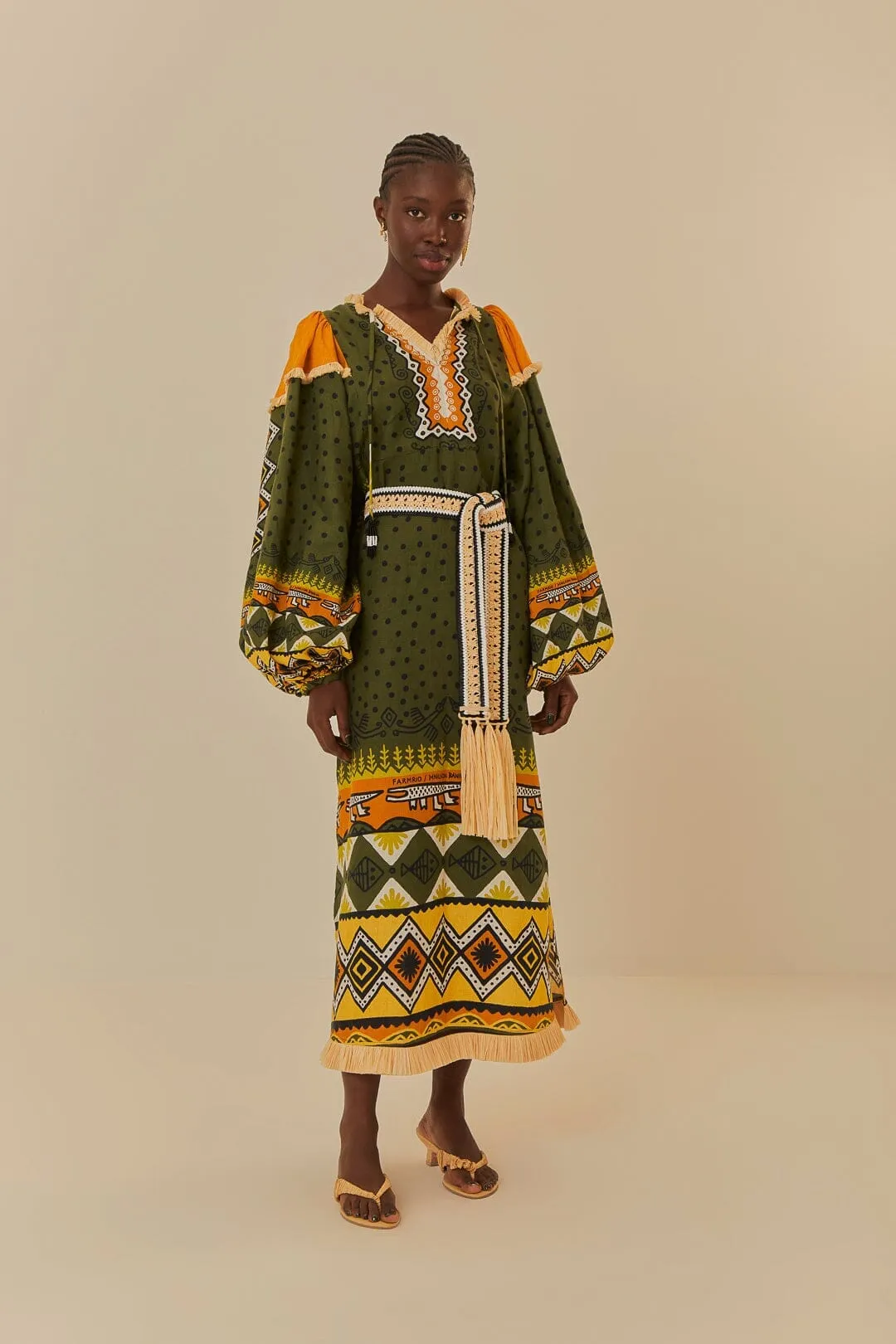 Green Creation Long Sleeve Midi Dress Forest trail