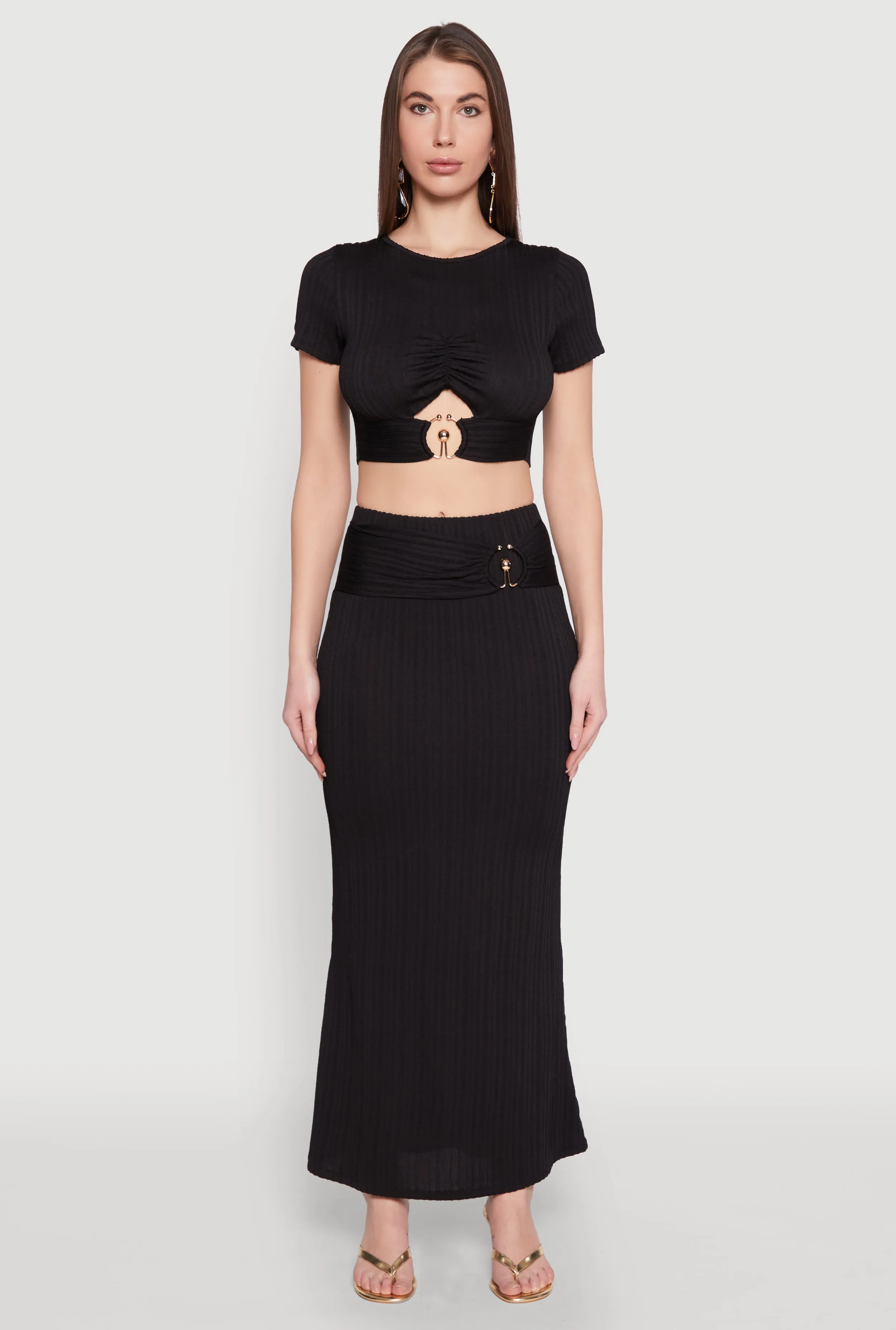 O Ring Metallic Detail Maxi Skirt Soft Layers Patchwork Design