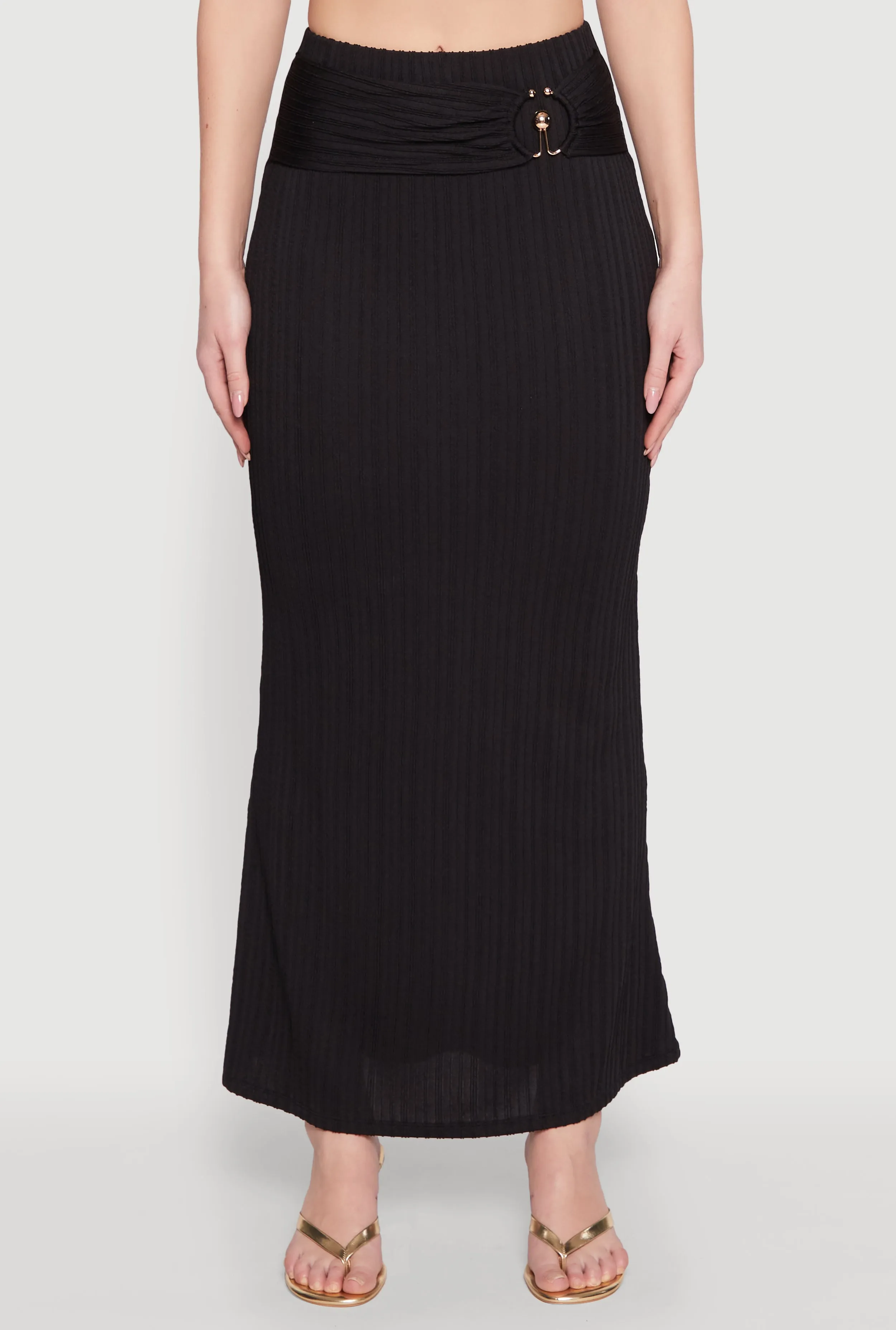 Embossed Detail Soft Motion O Ring Metallic Detail Maxi Skirt