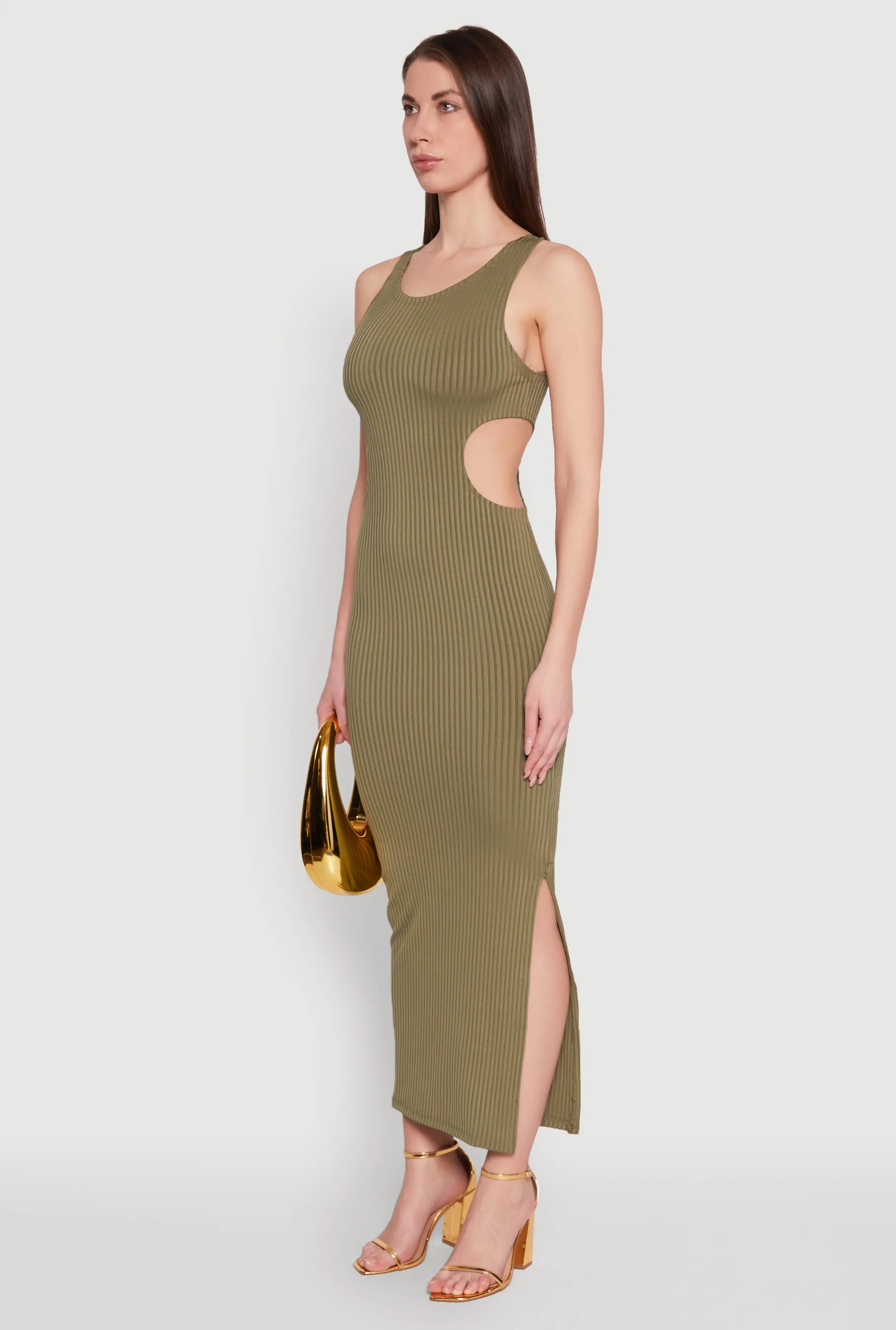 Wind Song Wave Crest Rib Knit Side Cut Out Maxi Dress
