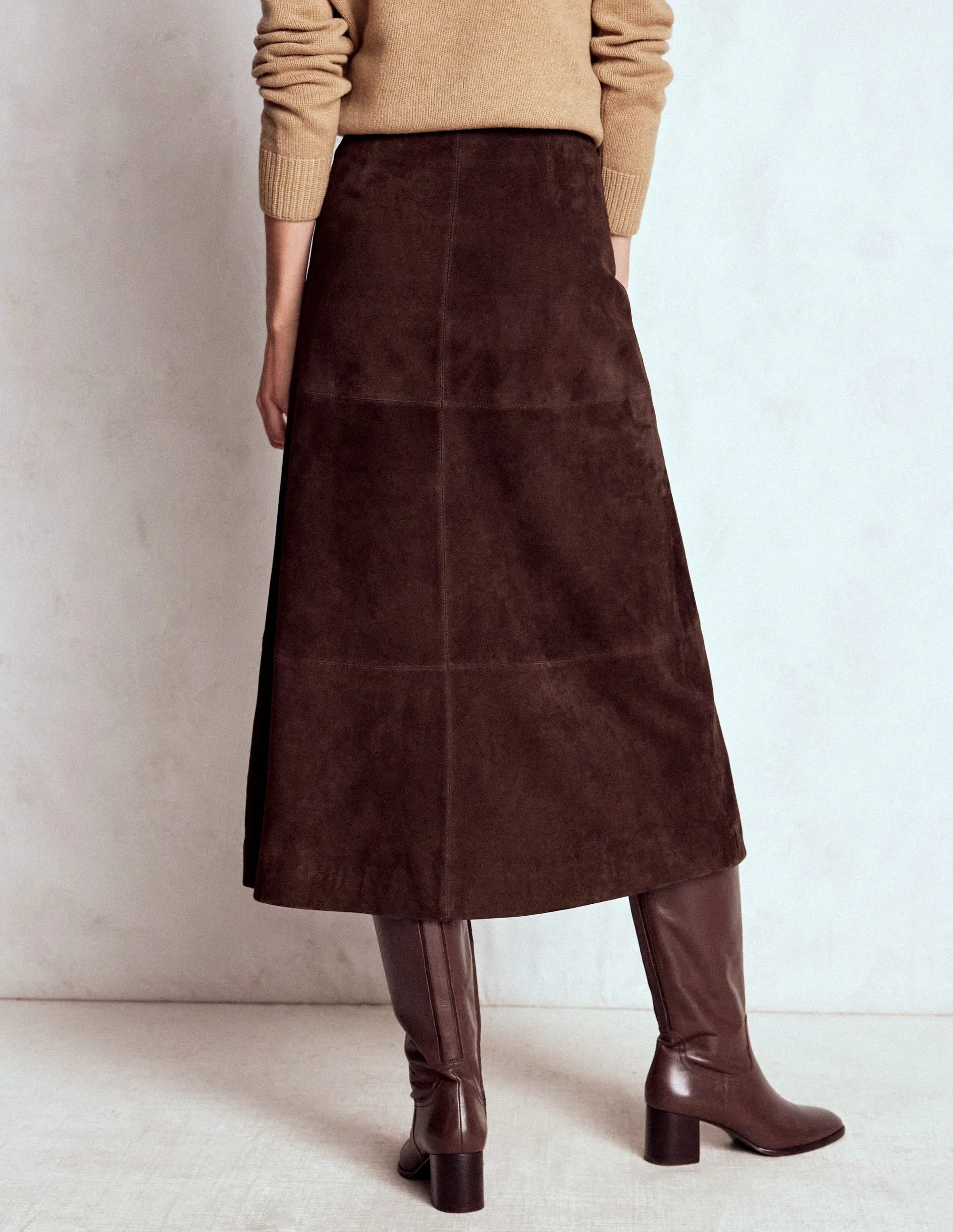 Season To Season Suede Midi Skirt-Dark Chocolate